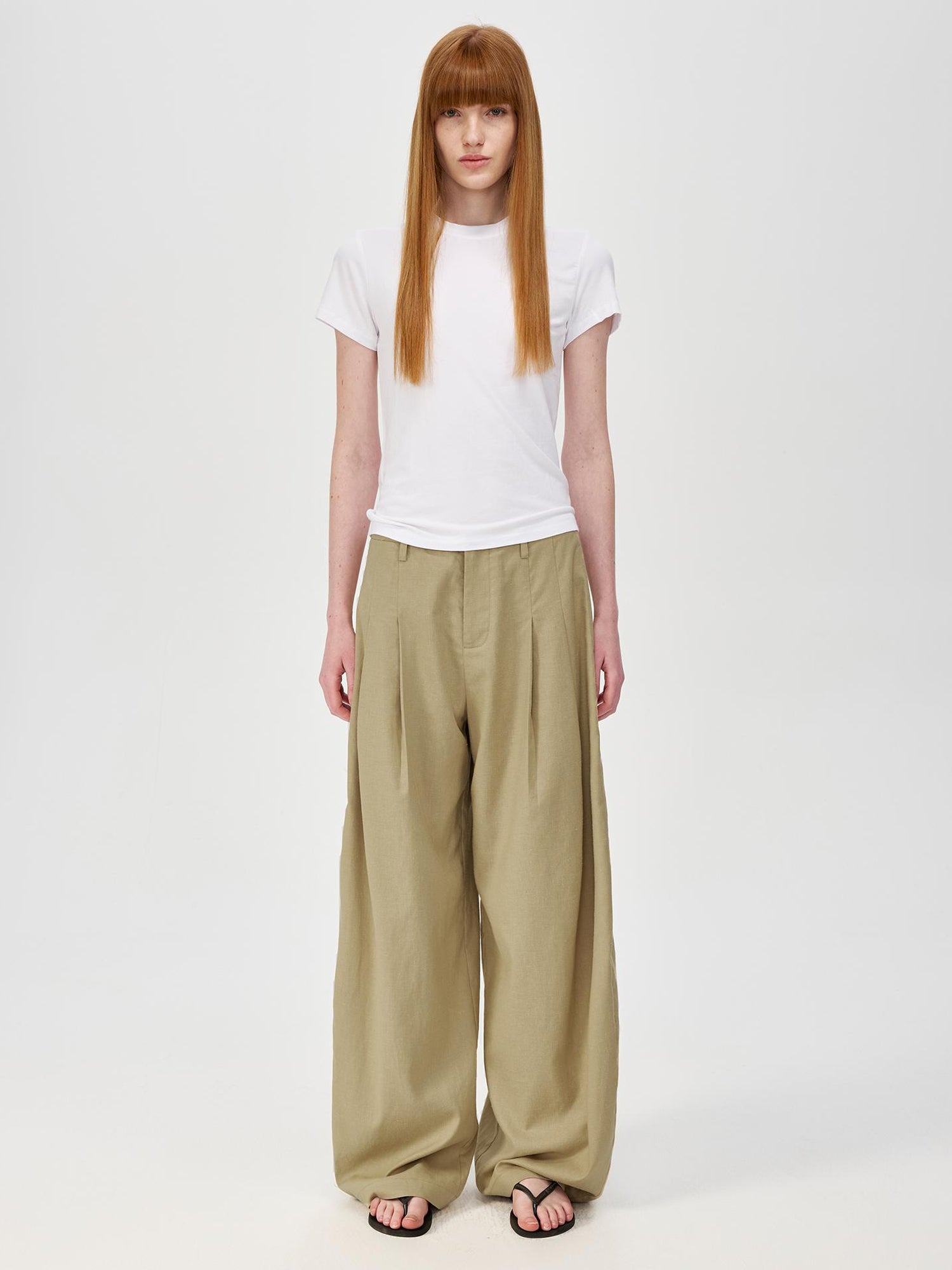 Northbutsouth Hemp Mid Low Waist Wide Leg Trousers In Khaki