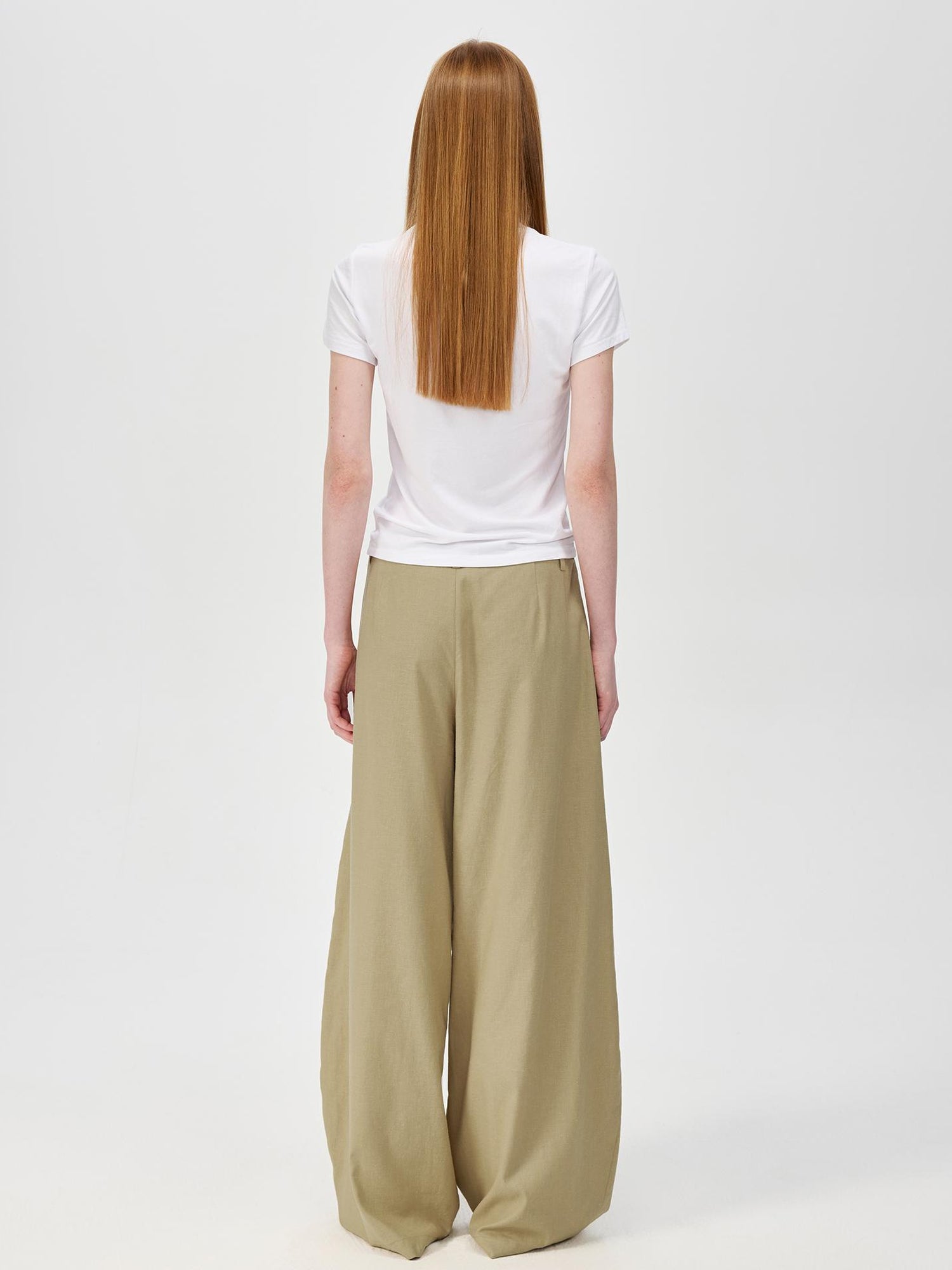 Northbutsouth Hemp Mid Low Waist Wide Leg Trousers In Khaki