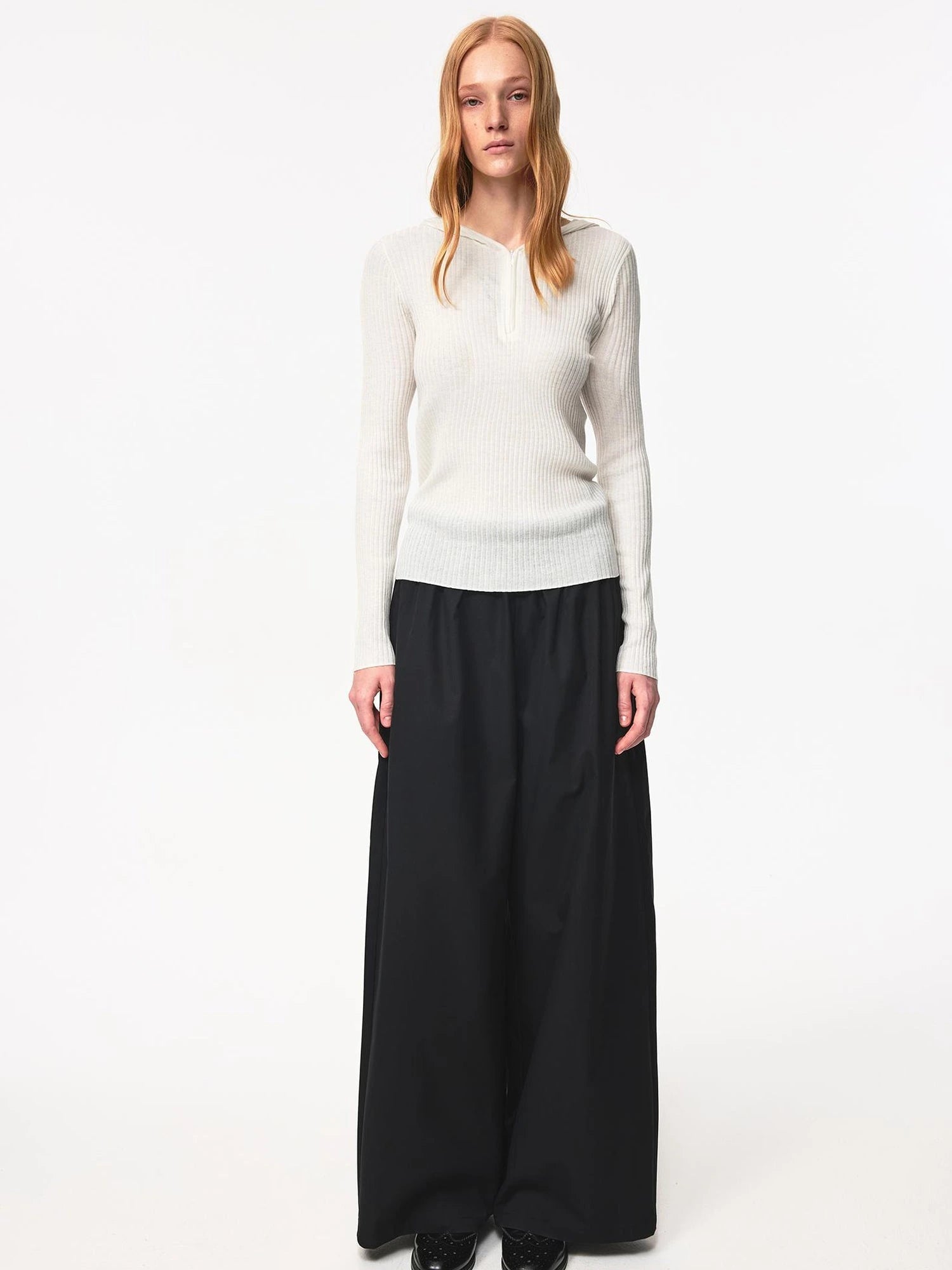 High Elastic Merino Wool Ribbed Hooded Half Zip Base Layer