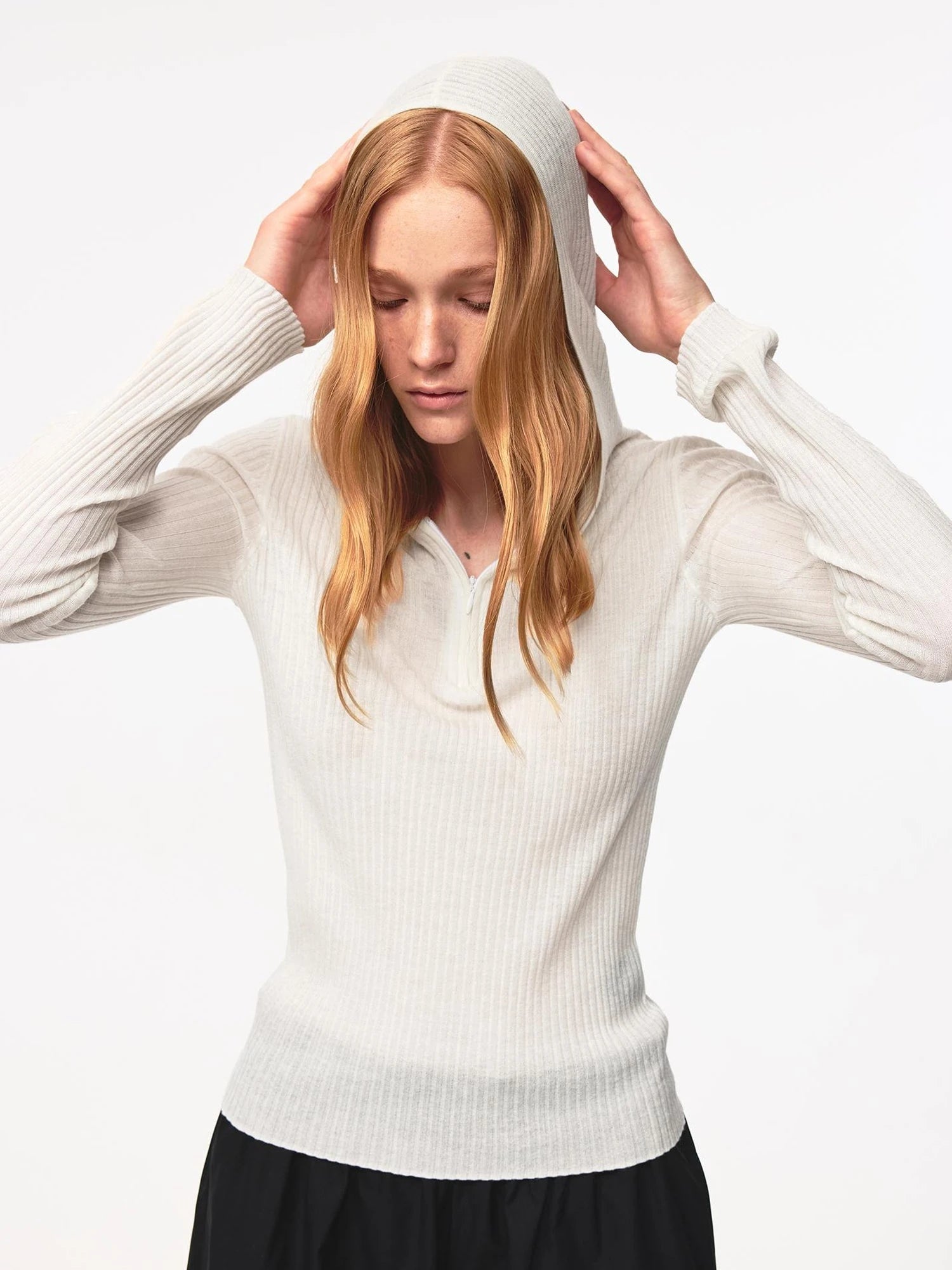 High Elastic Merino Wool Ribbed Hooded Half Zip Base Layer