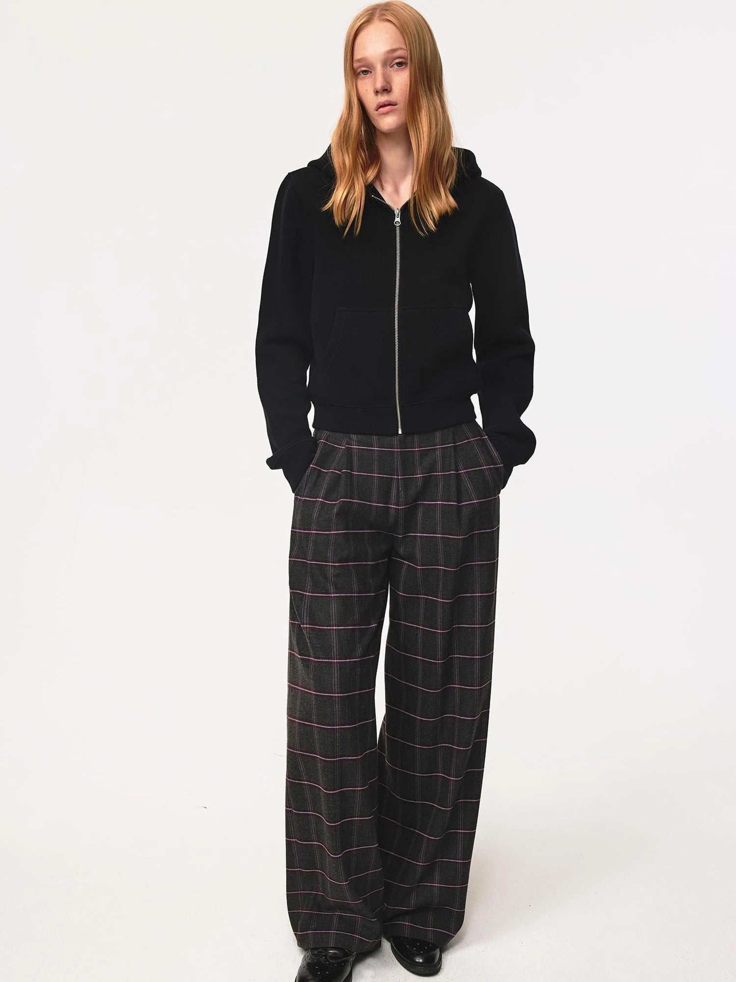 Jacquard Knit Slim Fit Cropped Hooded Sweatshirt