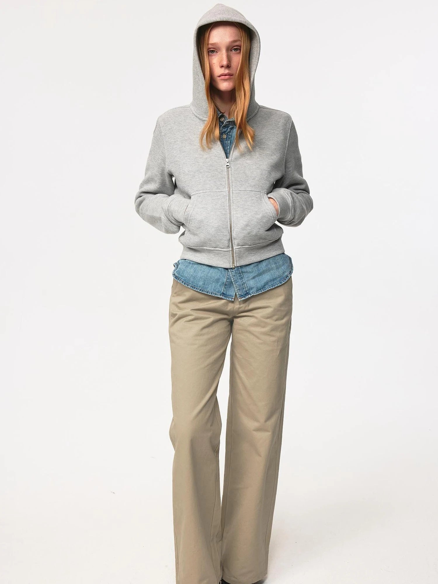 Jacquard Knit Slim Fit Cropped Hooded Sweatshirt