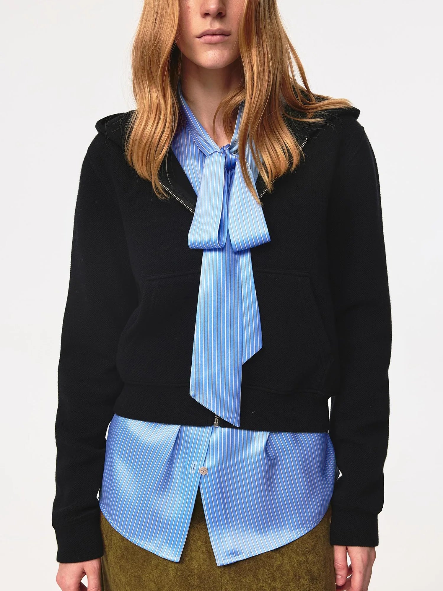 Jacquard Knit Slim Fit Cropped Hooded Sweatshirt