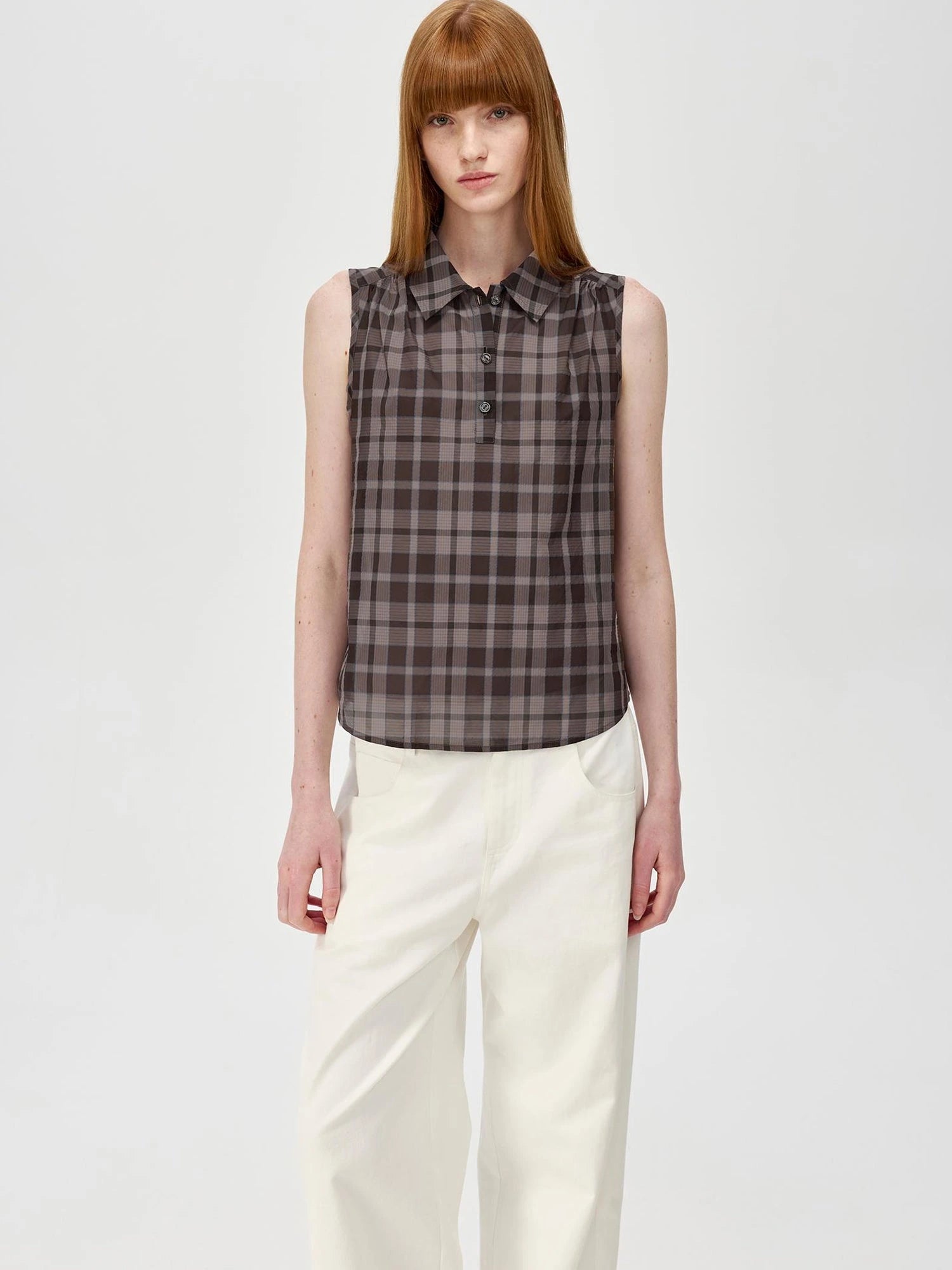 Japanese Checkered Sleeveless Vest Pleated Skirt Set