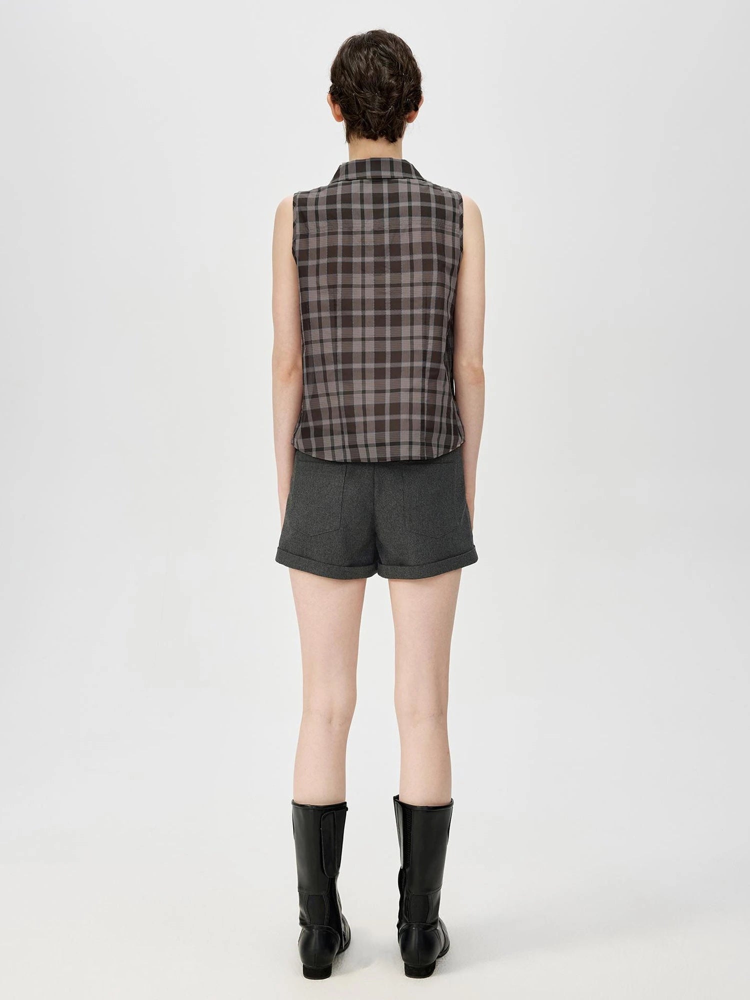 Japanese Checkered Sleeveless Vest Pleated Skirt Set