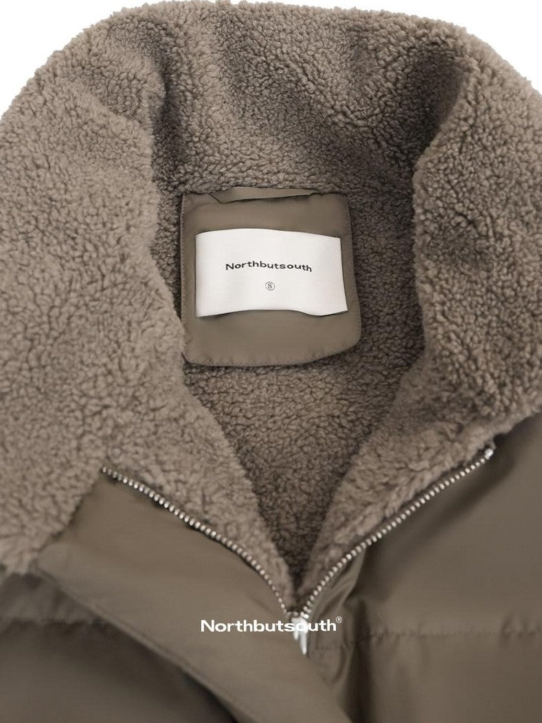 Northbutsouth Khaki Shearling Lined Stand Collar Women&