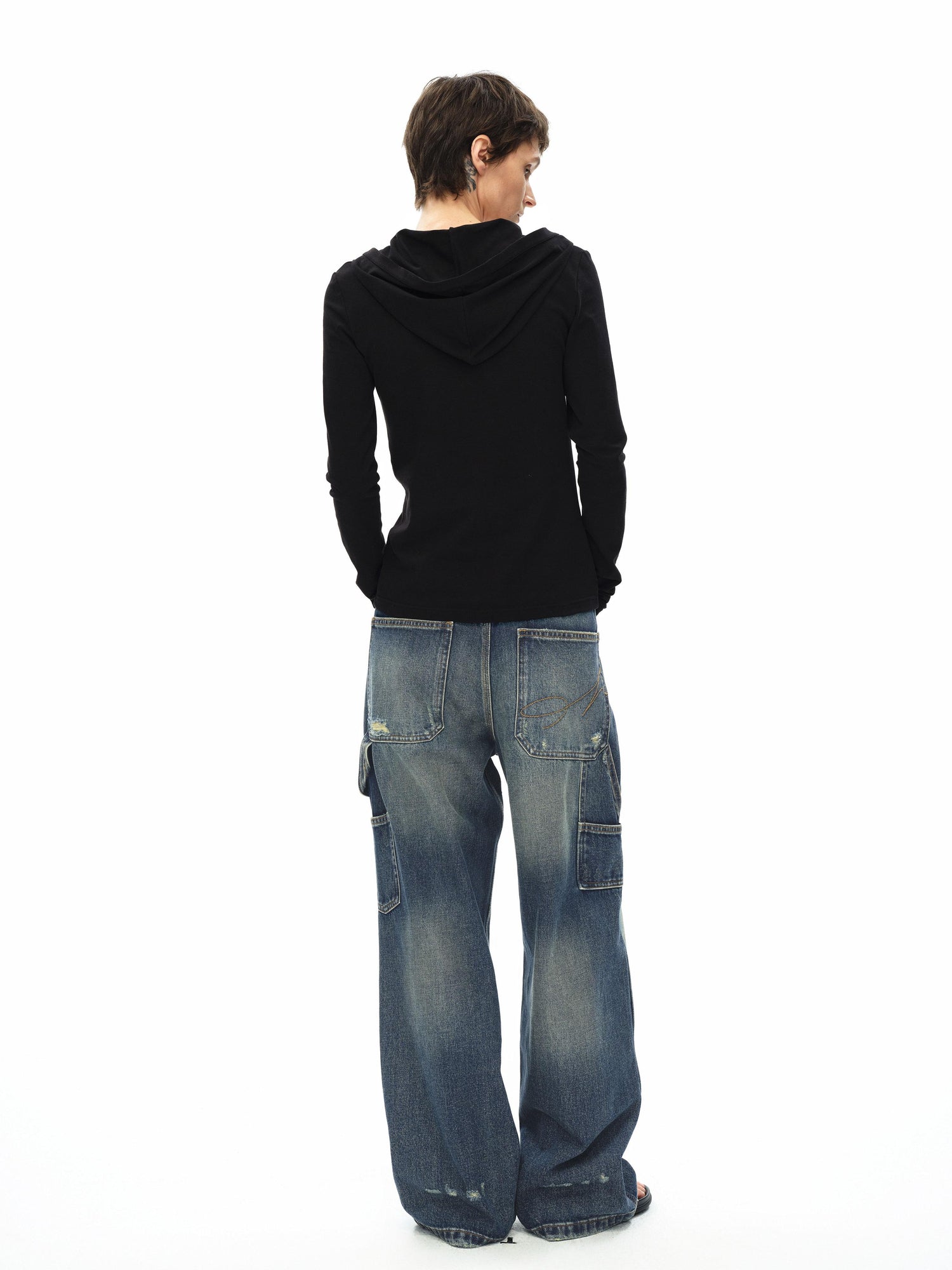 Northbutsouth Knee Rip Distressed Mid Rise Denim Trousers