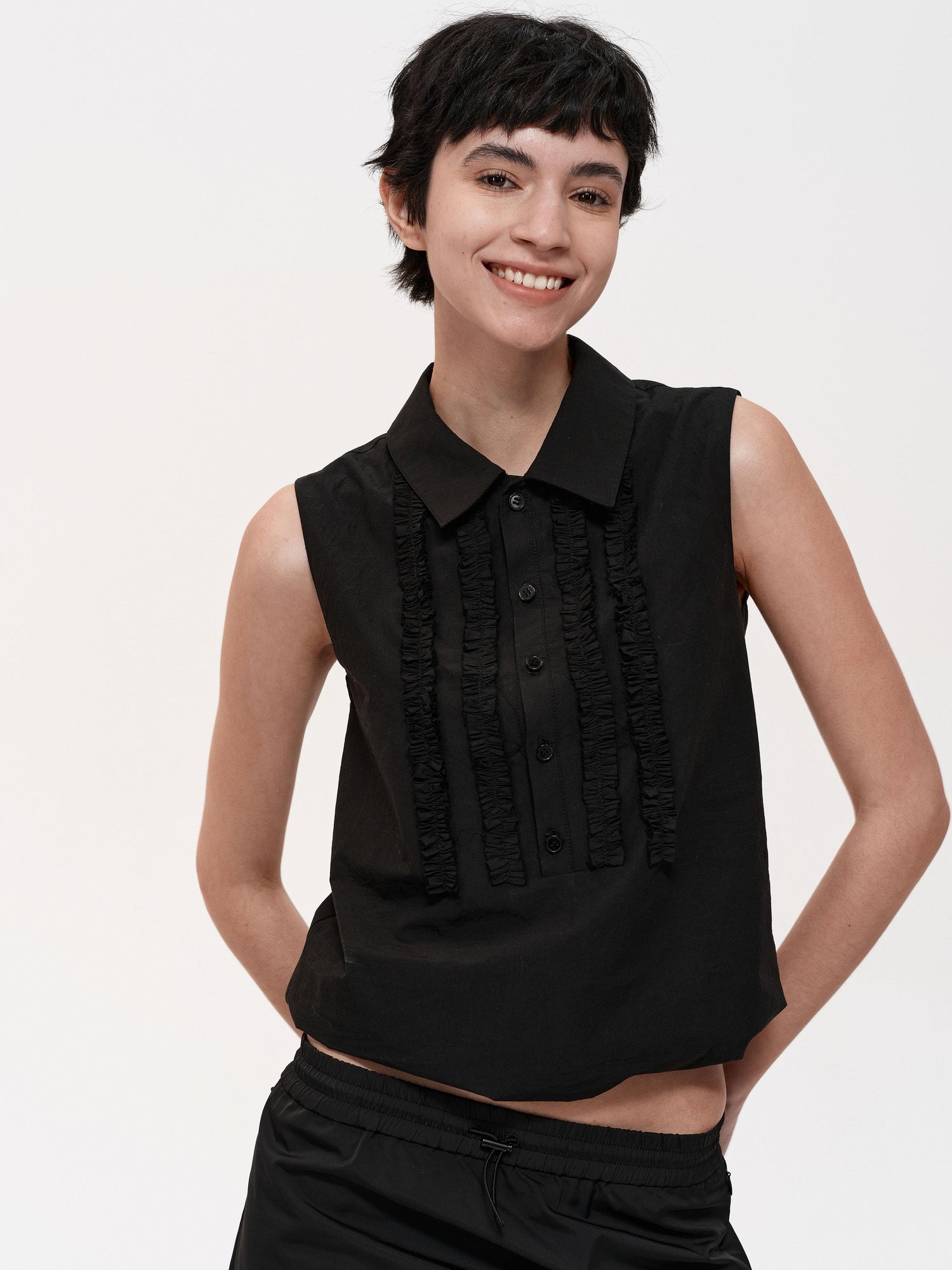 Northbutsouth Lace Ruffle Semi Open Neck Lightweight Adjustable Cotton Vest