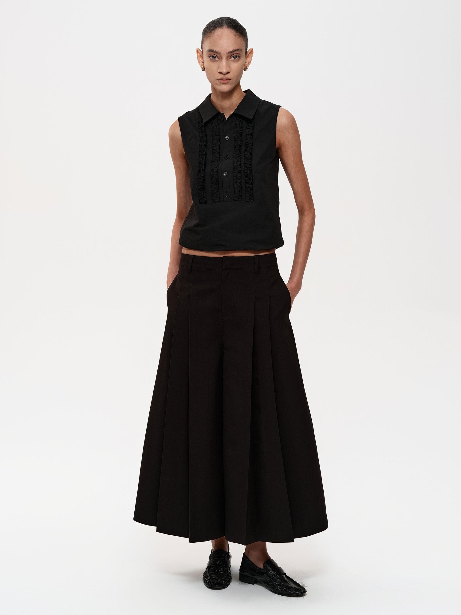 Northbutsouth Lace Ruffle Semi Open Neck Lightweight Adjustable Cotton Vest