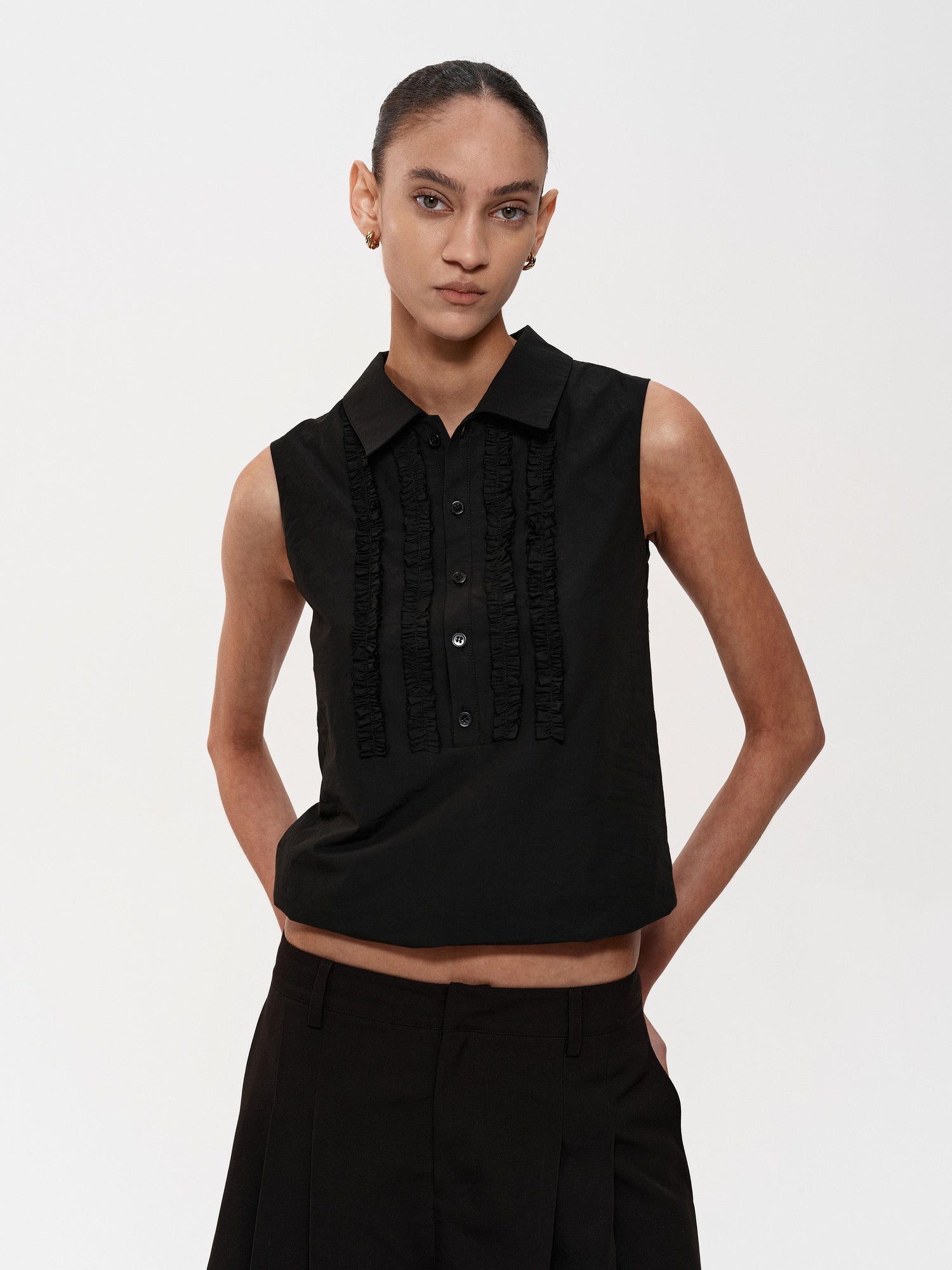 Northbutsouth Lace Ruffle Semi Open Neck Lightweight Adjustable Cotton Vest