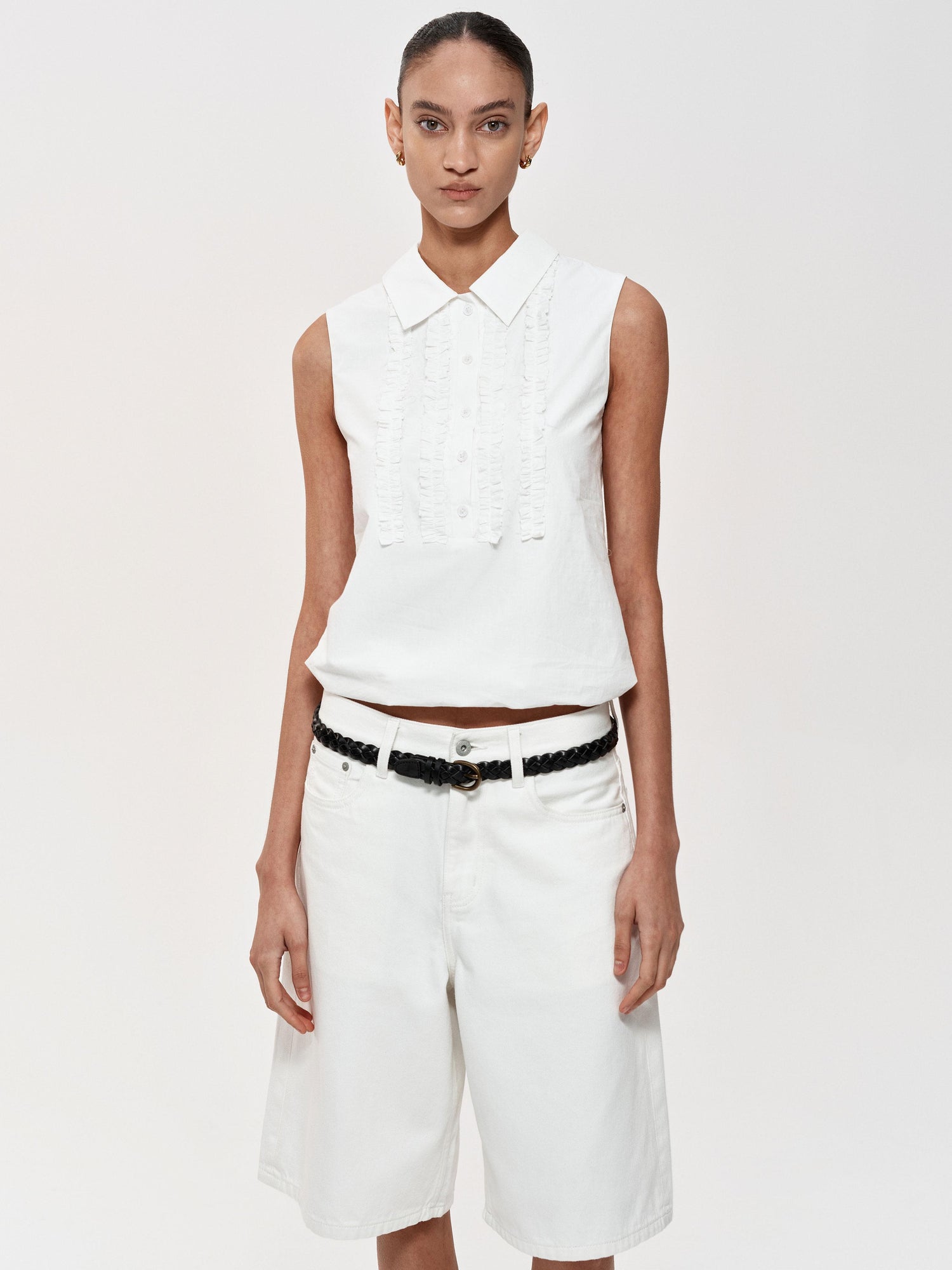 Northbutsouth Lace Ruffle Semi Open Neck Lightweight Adjustable Cotton Vest