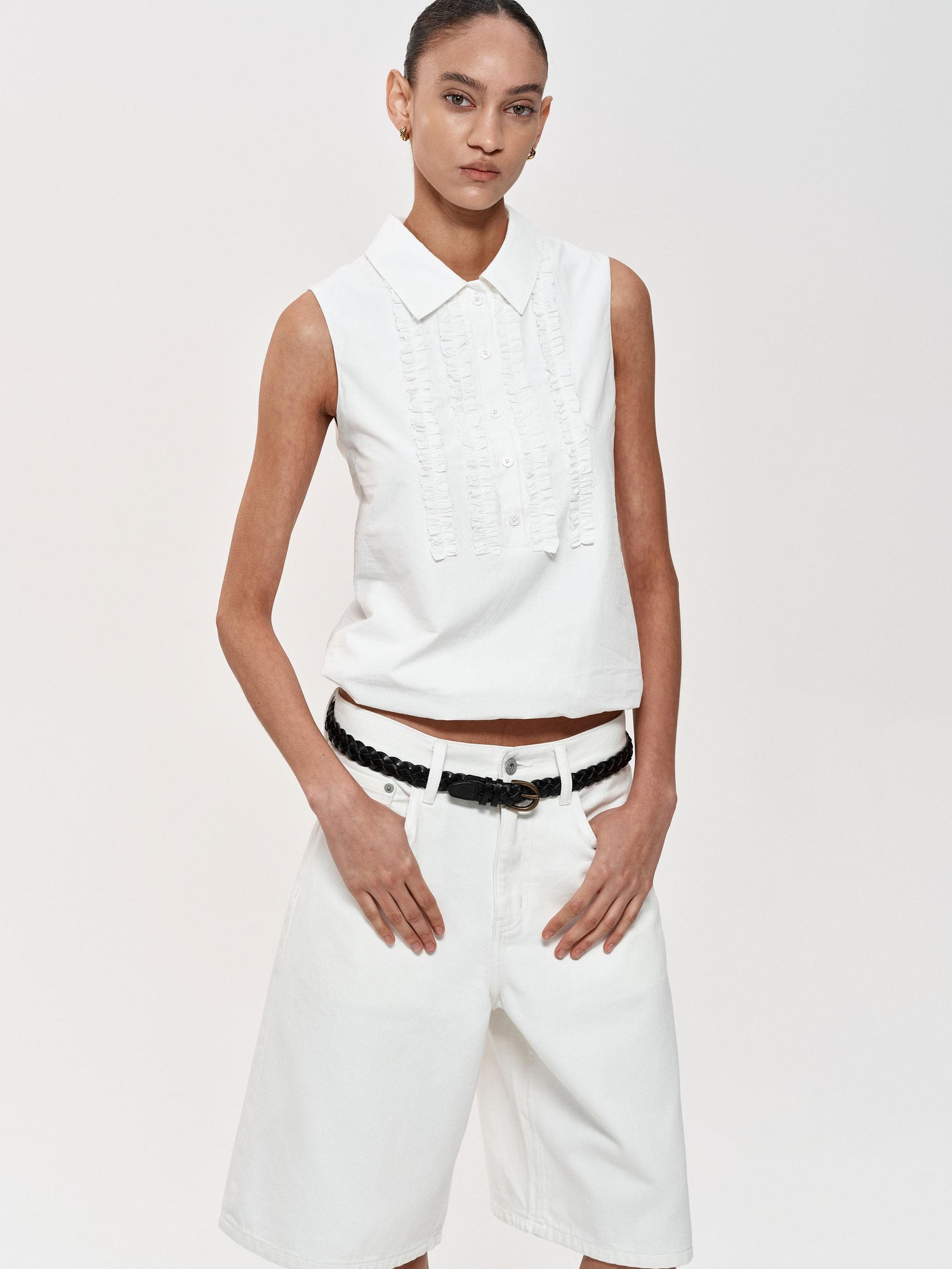 Northbutsouth Lace Ruffle Semi Open Neck Lightweight Adjustable Cotton Vest