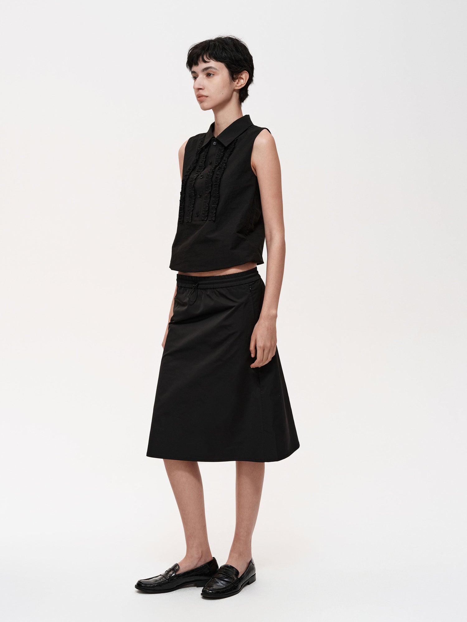 Northbutsouth Lace Ruffle Semi Open Neck Lightweight Adjustable Cotton Vest