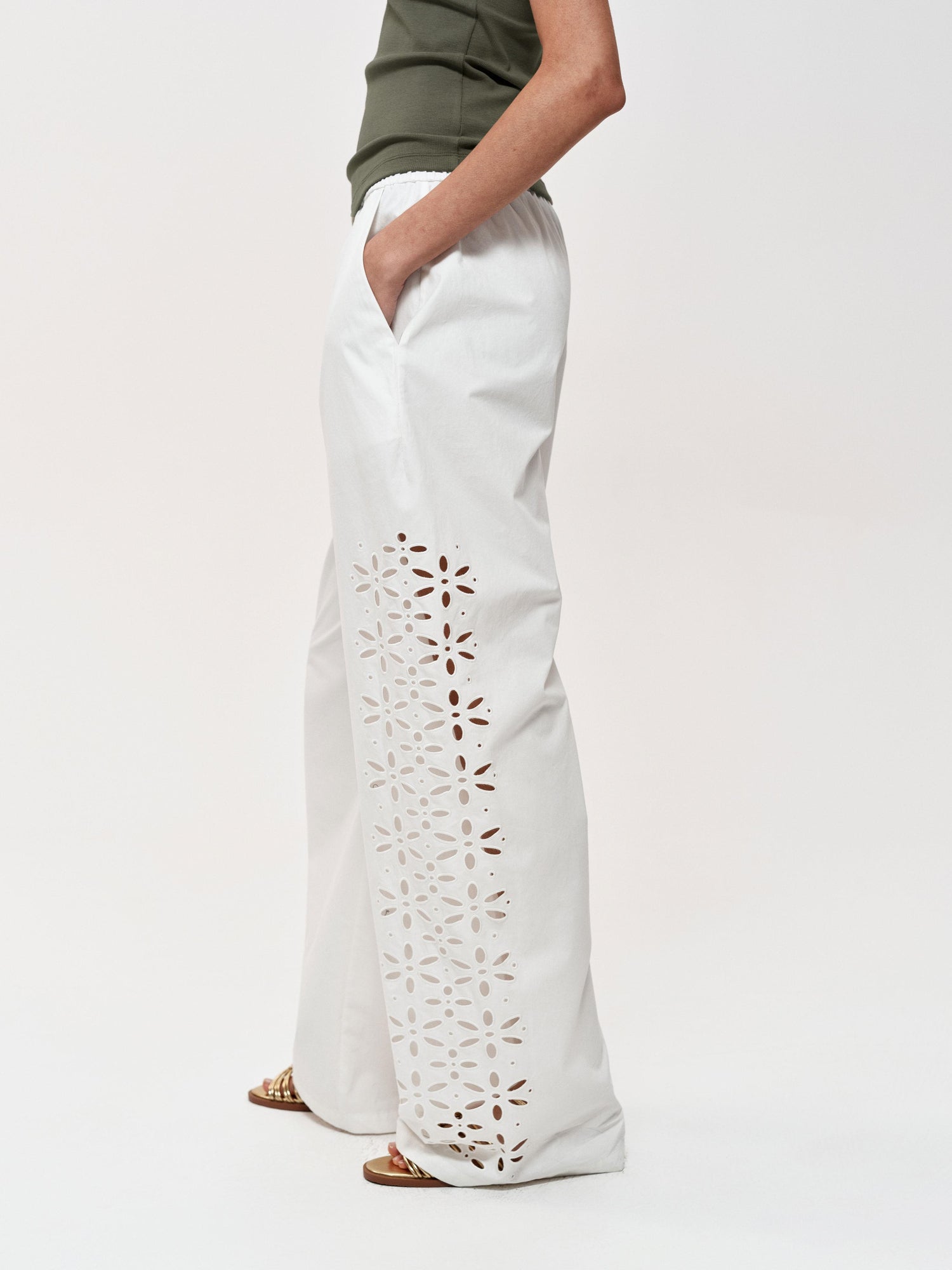 Northbutsouth Laser-Cut Hollow-Out Straight-Leg Pants In Black And White