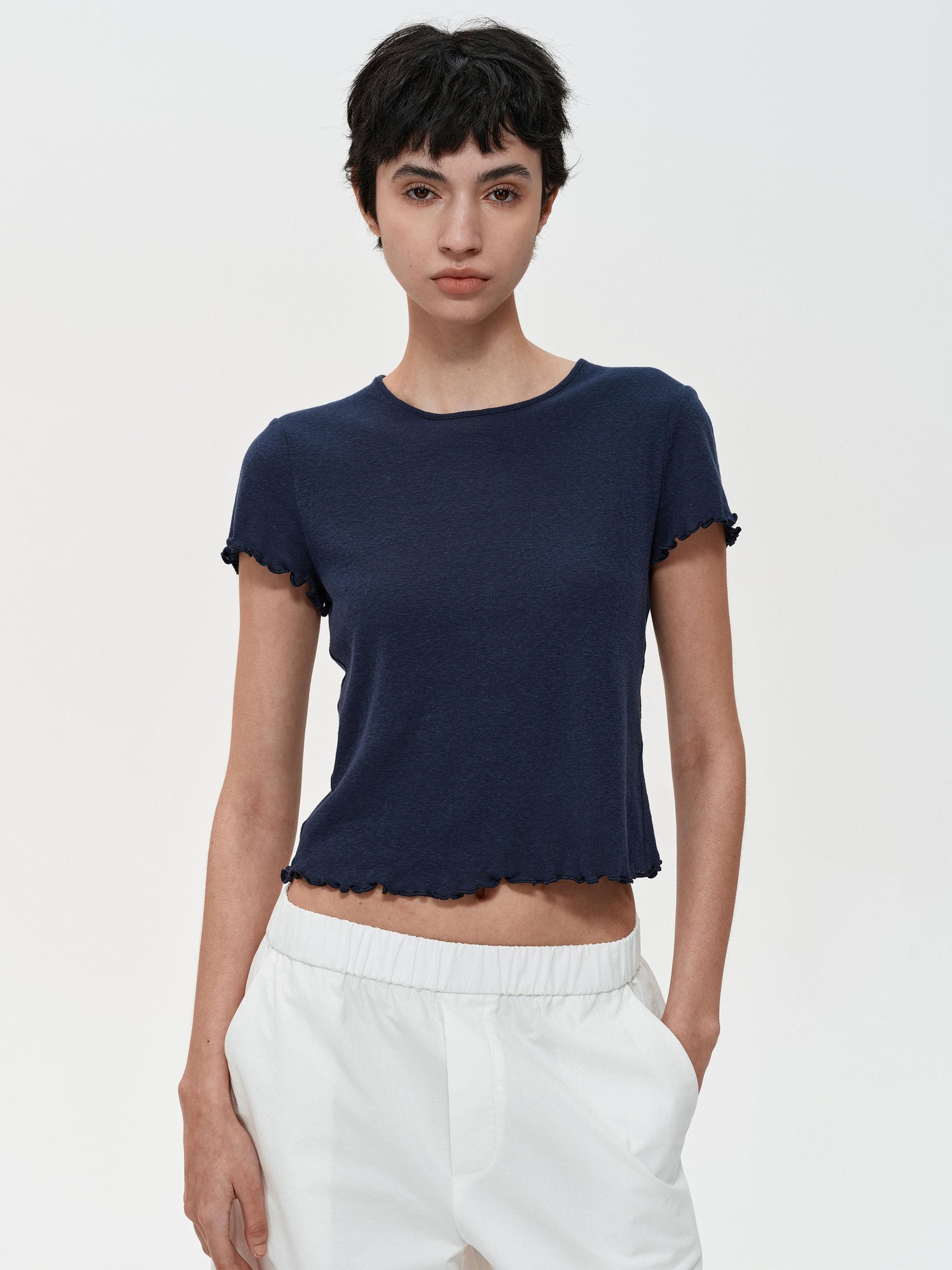 Northbutsouth Laser-Cut Hollow-Out Straight-Leg Pants In Black And White