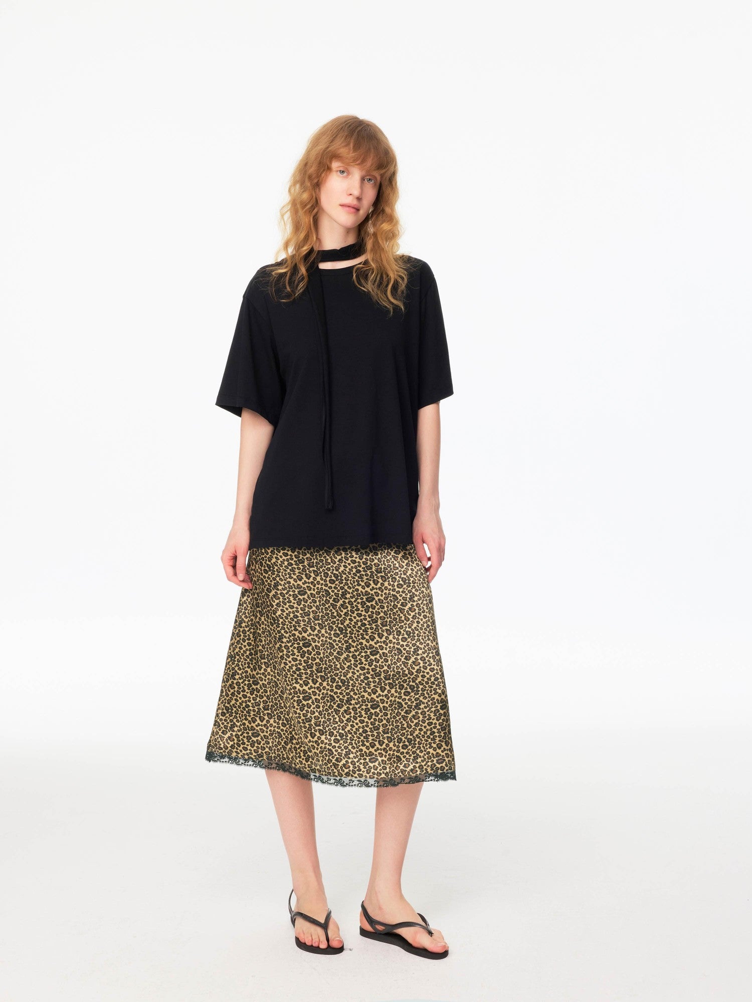 Northbutsouth Leopard Print A Line Spliced Lace Natural Waist Women&