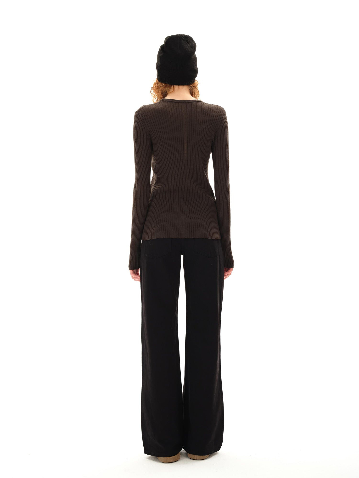 Northbutsouth Lightweight Merino Wool Ribbed Knit Long Sleeve Top