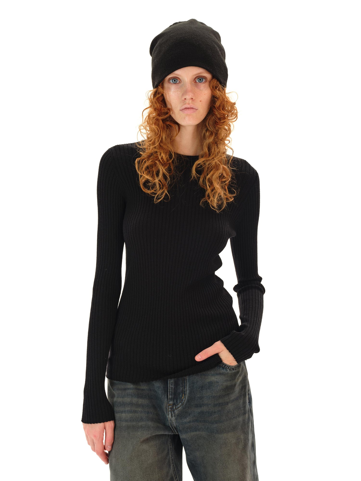 Northbutsouth Lightweight Merino Wool Ribbed Knit Long Sleeve Top
