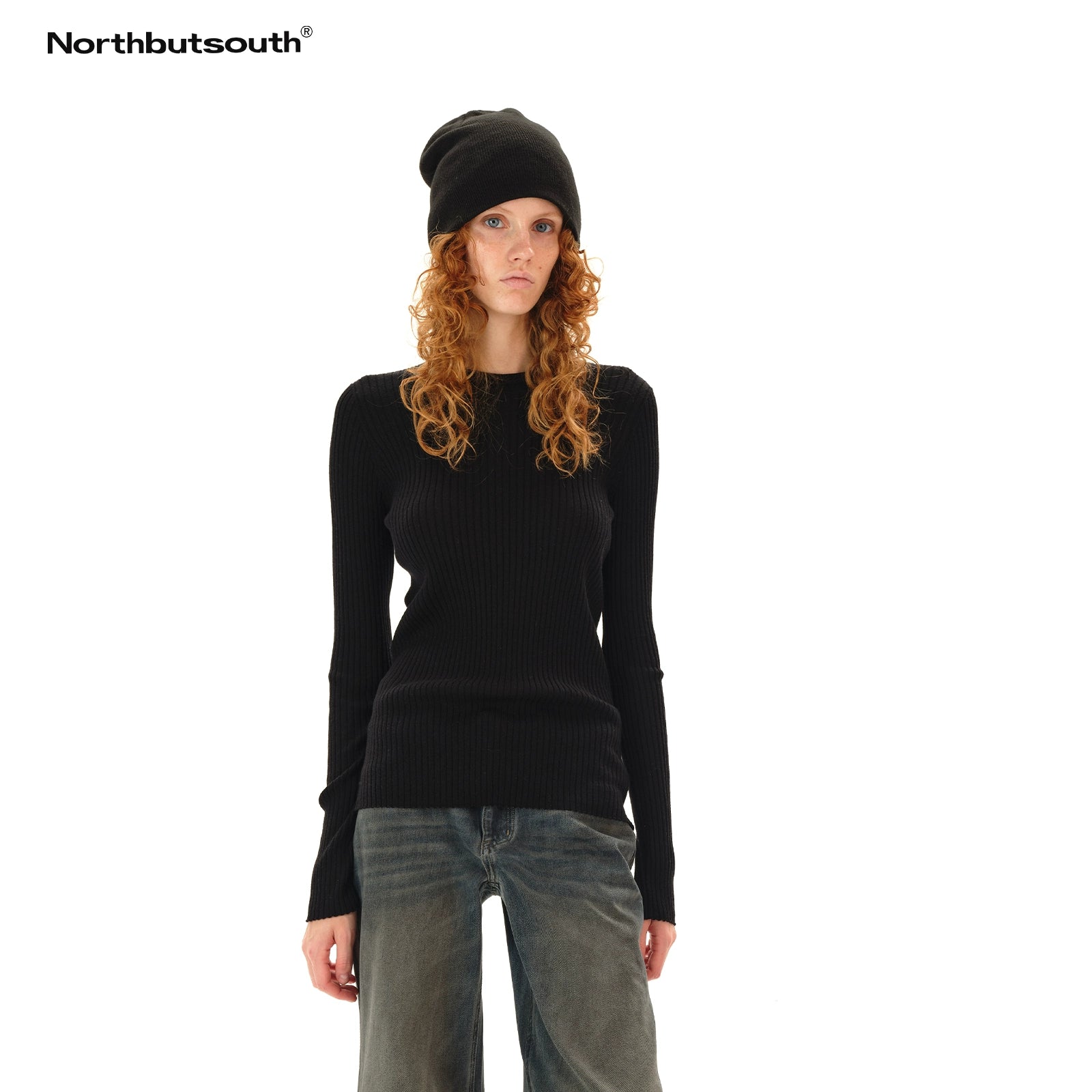 Northbutsouth Lightweight Merino Wool Ribbed Knit Long Sleeve Top MISSTT