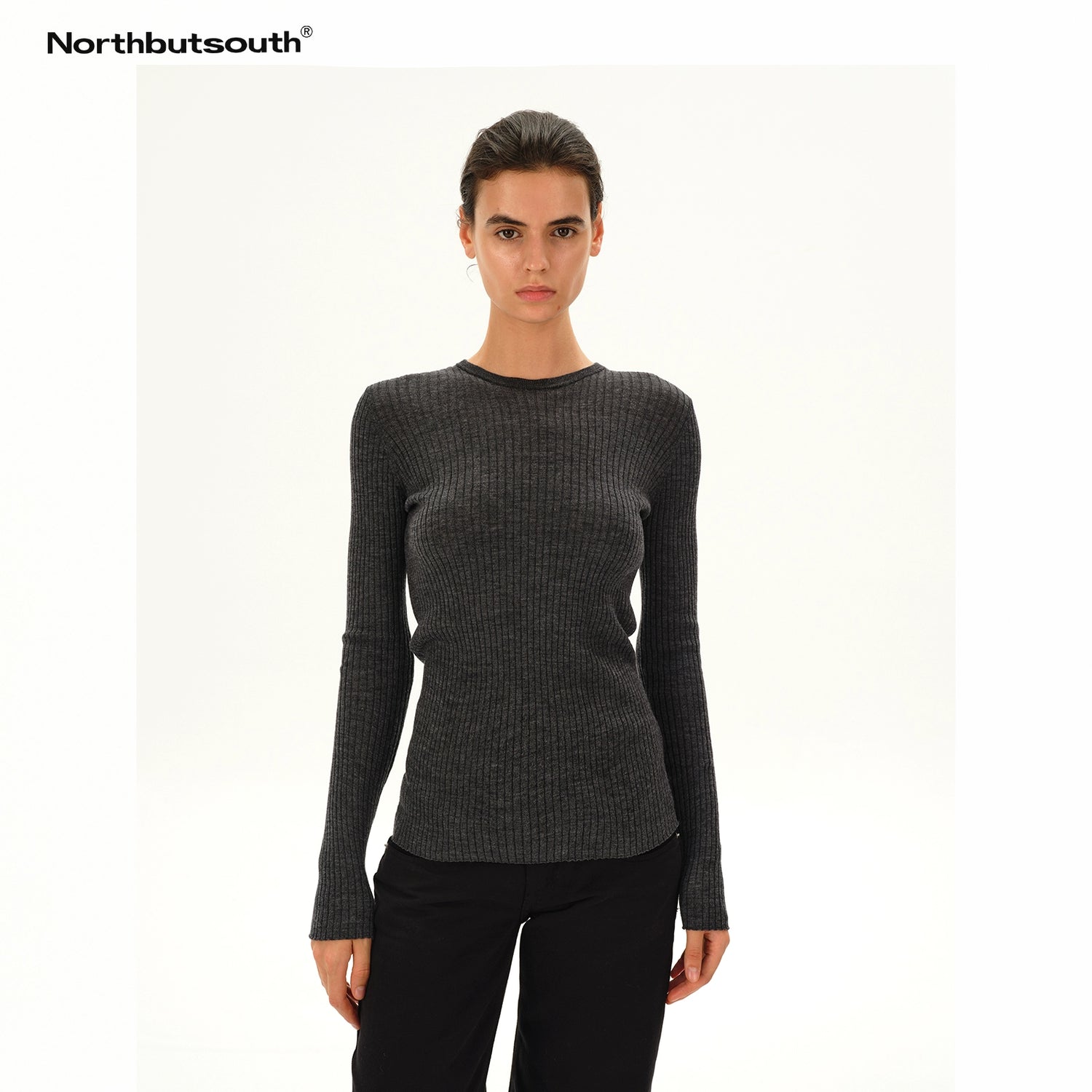 Northbutsouth Lightweight Merino Wool Ribbed Knit Long Sleeve Top MISSTT
