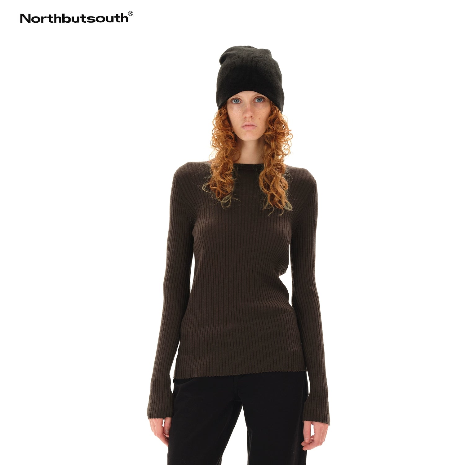 Northbutsouth Lightweight Merino Wool Ribbed Knit Long Sleeve Top MISSTT