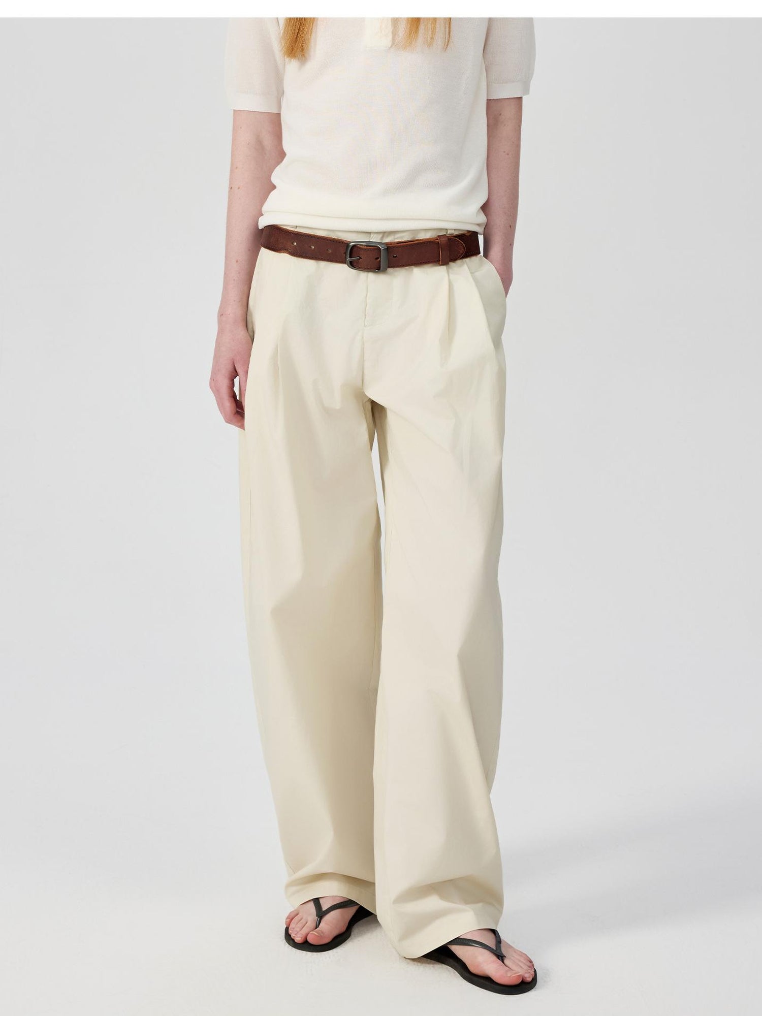 Northbutsouth Lightweight Mid Low Waist Pleated Casual Trousers