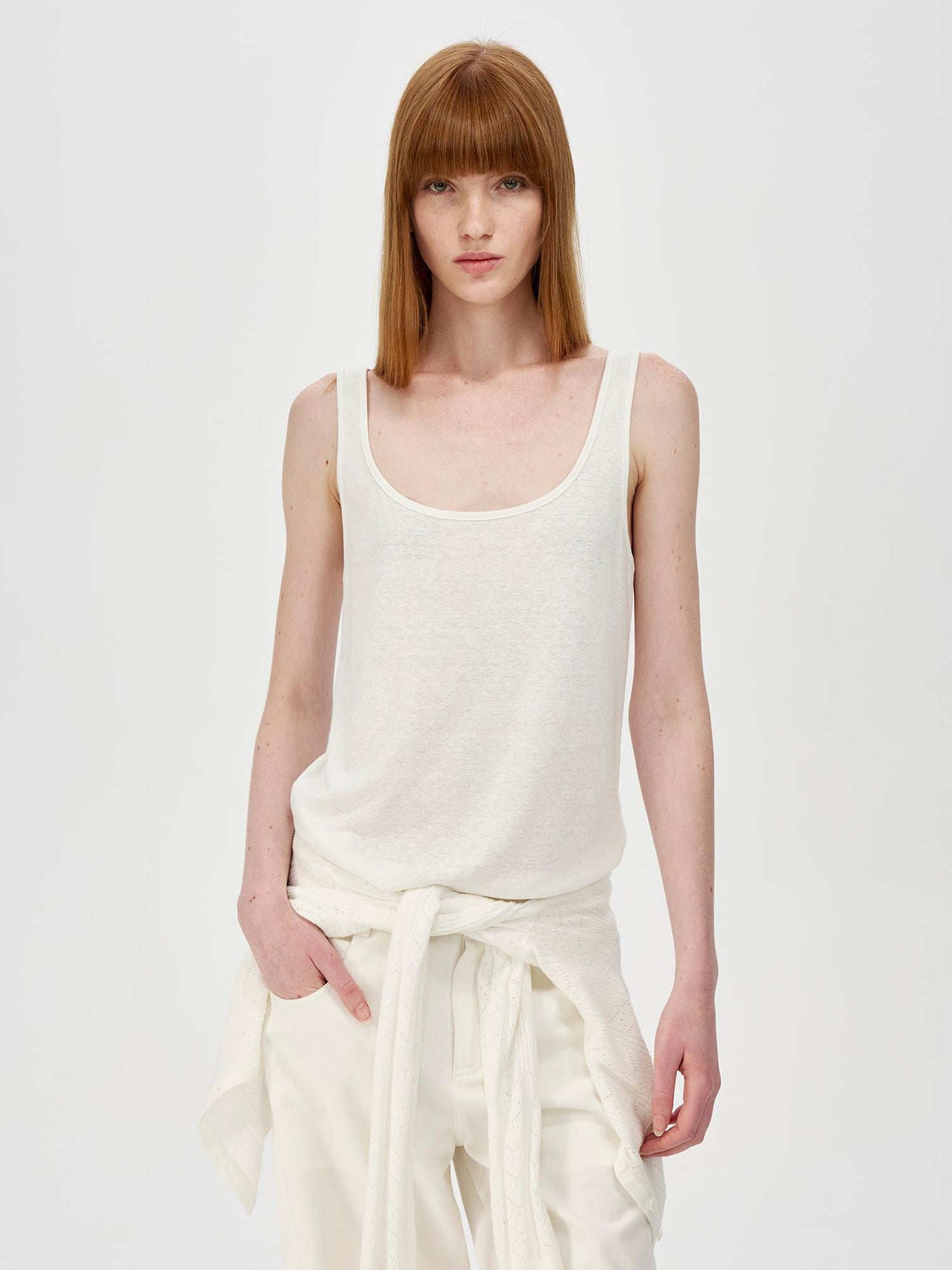 Northbutsouth Lightweight U Neck Linen Blend Relaxed Holiday Vest