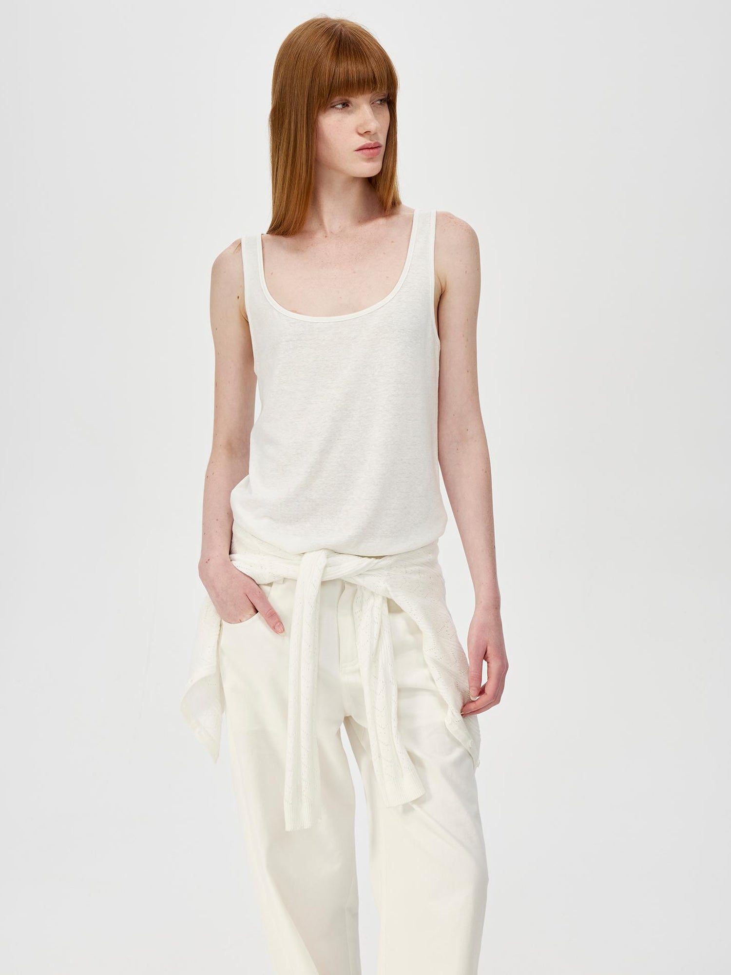 Northbutsouth Lightweight U Neck Linen Blend Relaxed Holiday Vest
