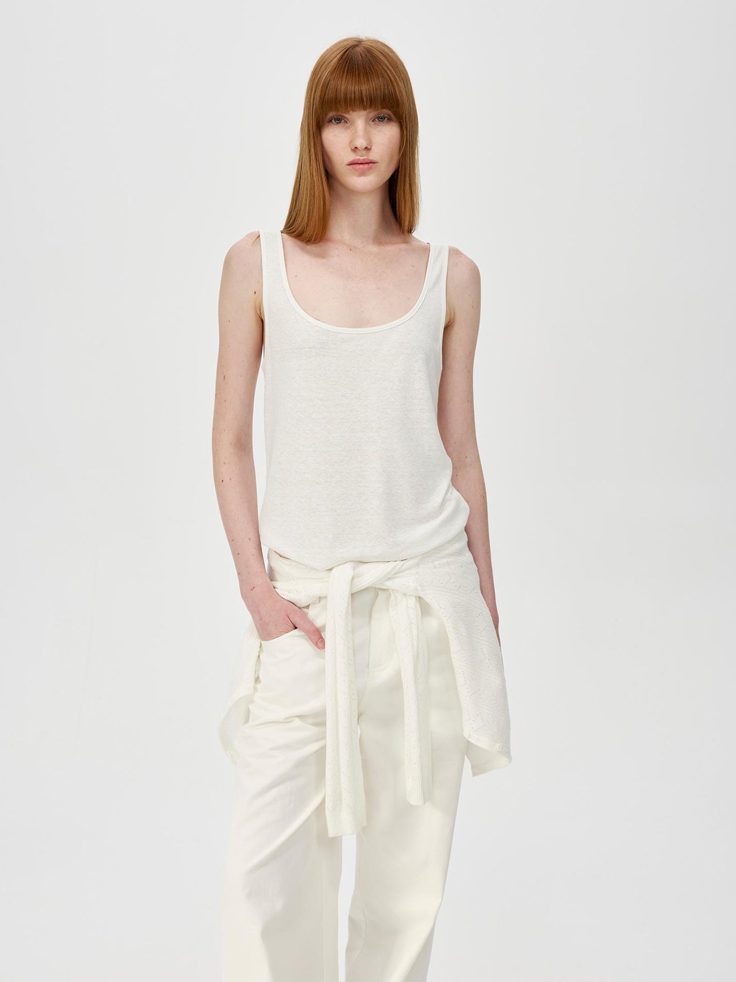 Northbutsouth Lightweight U Neck Linen Blend Relaxed Holiday Vest