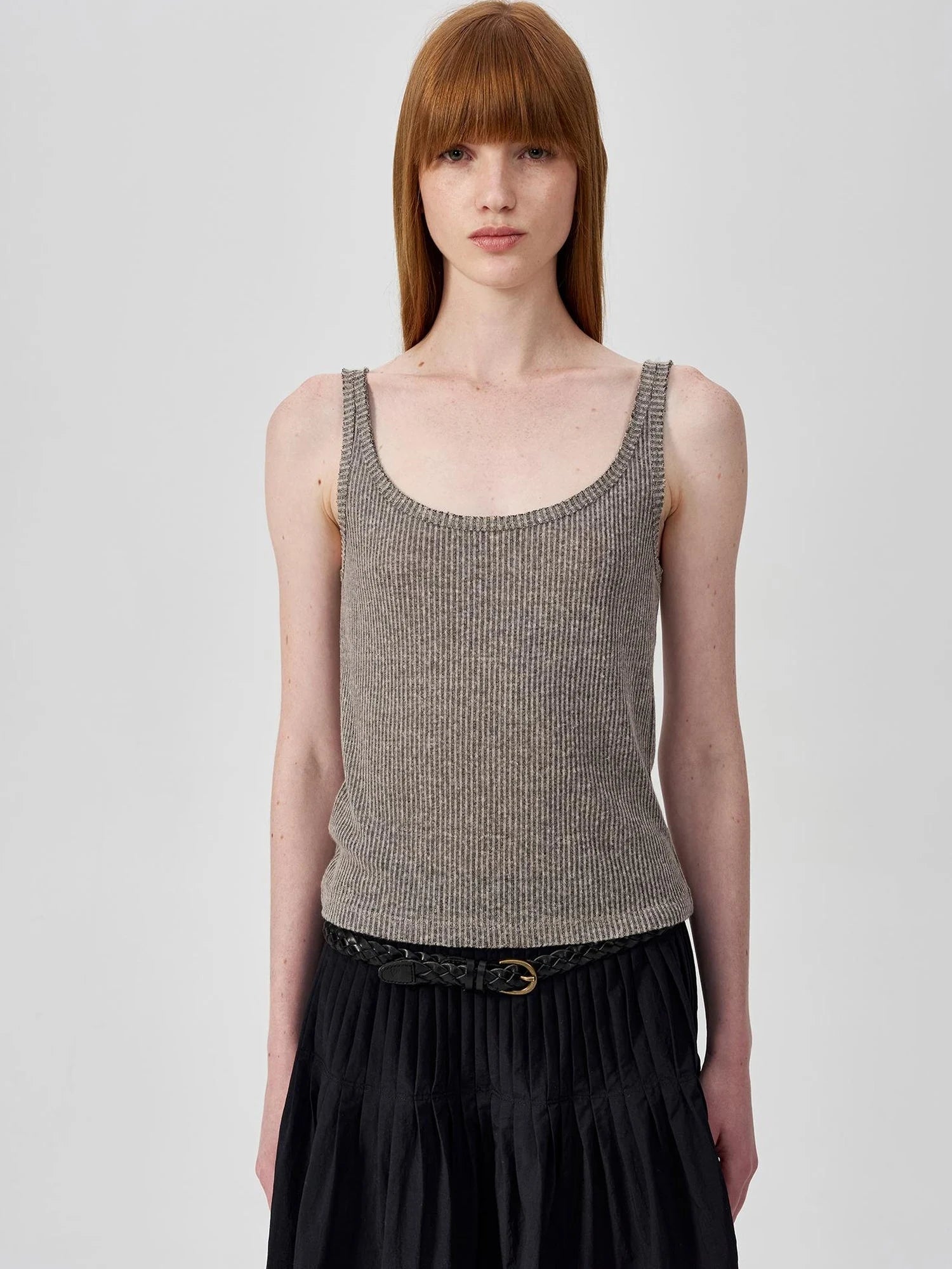 Linen Relaxed Frayed Edge Ribbed Vest