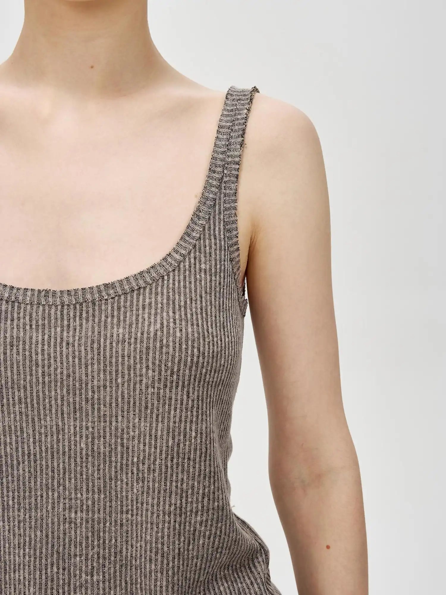 Linen Relaxed Frayed Edge Ribbed Vest