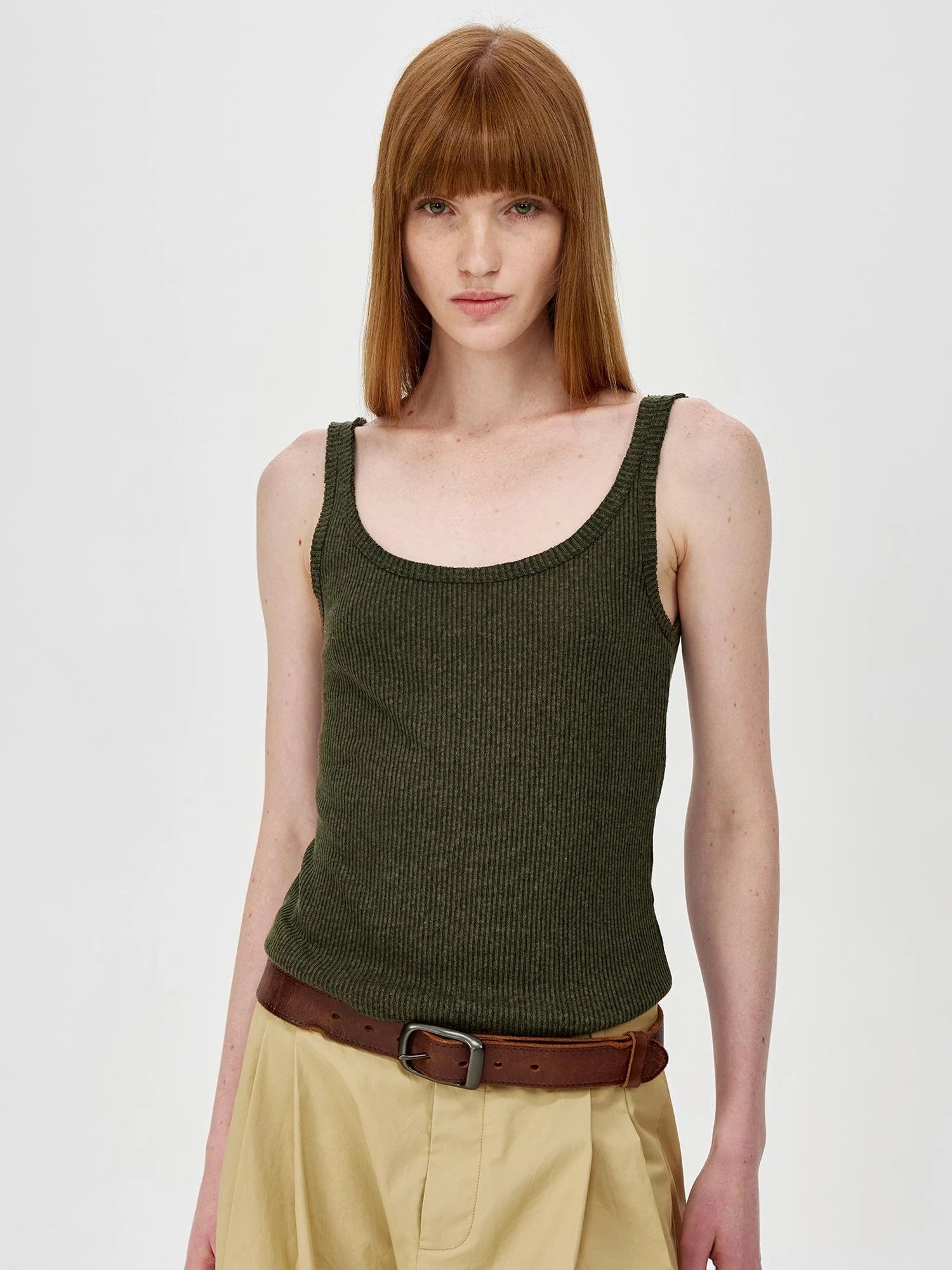 Linen Relaxed Frayed Edge Ribbed Vest