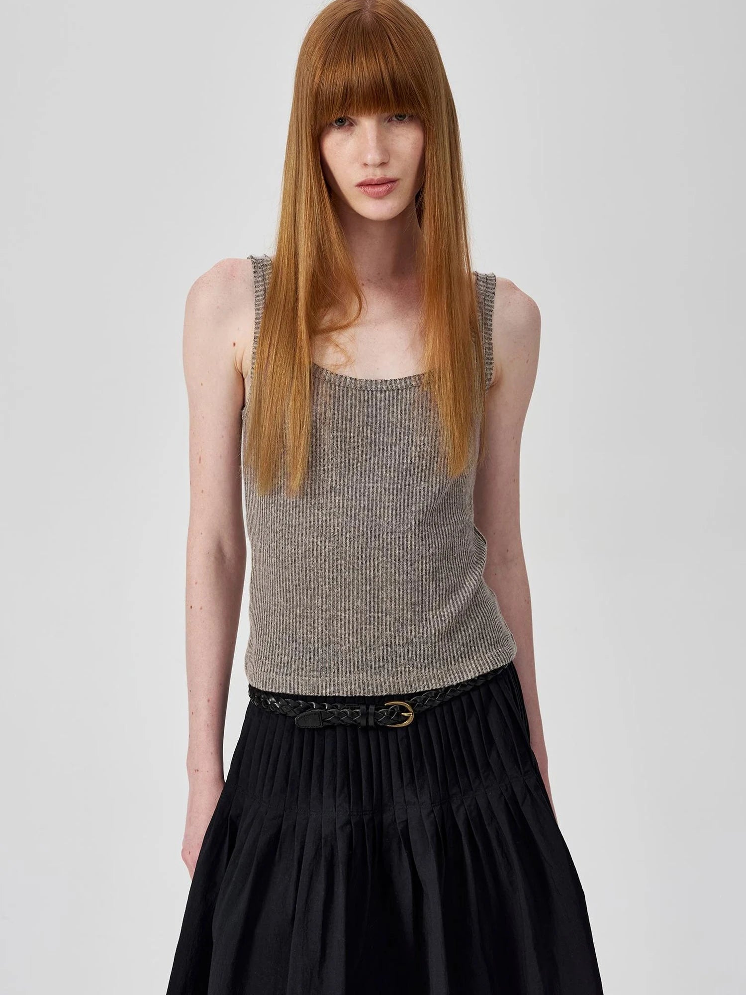 Linen Relaxed Frayed Edge Ribbed Vest