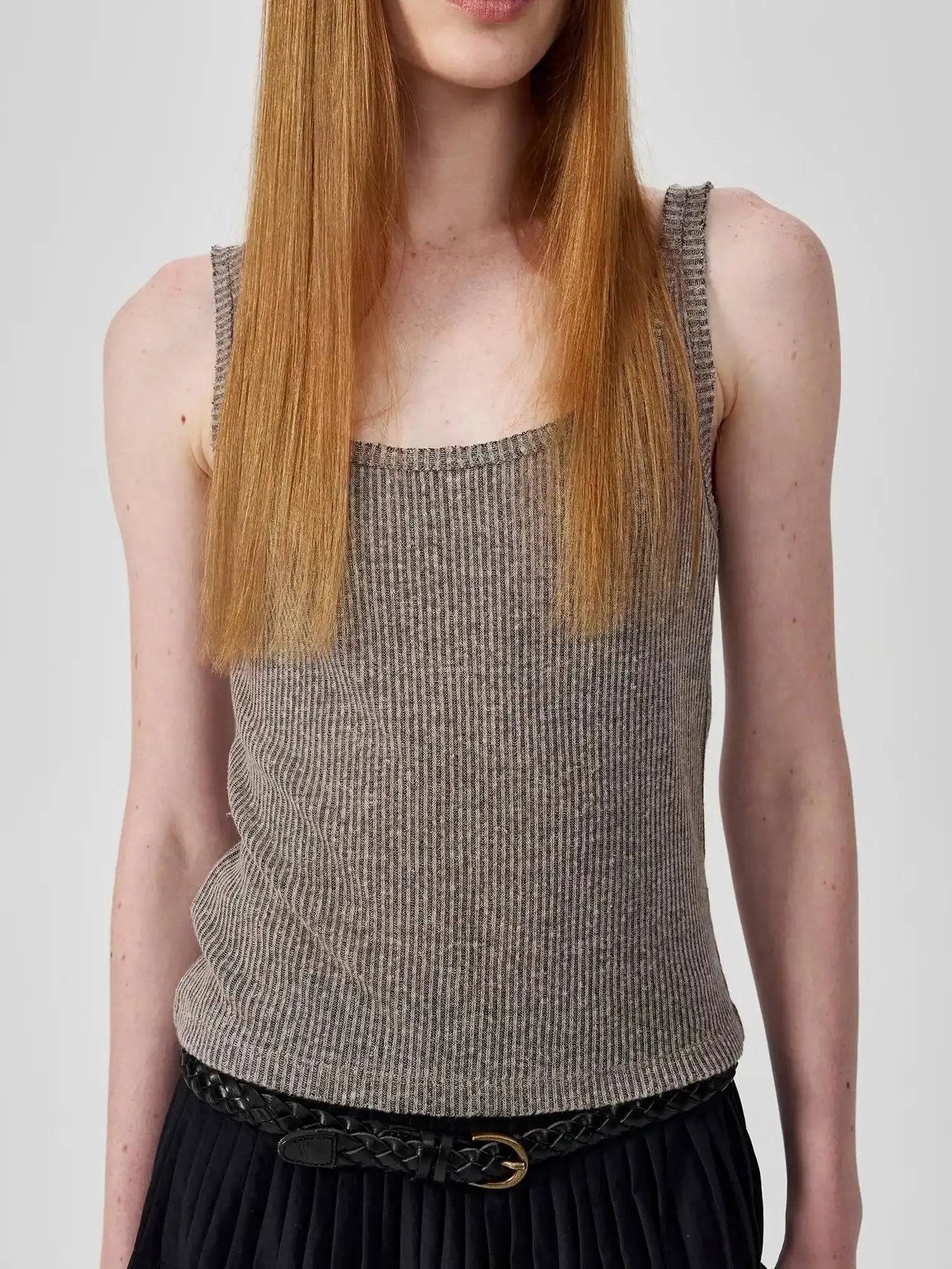 Linen Relaxed Frayed Edge Ribbed Vest