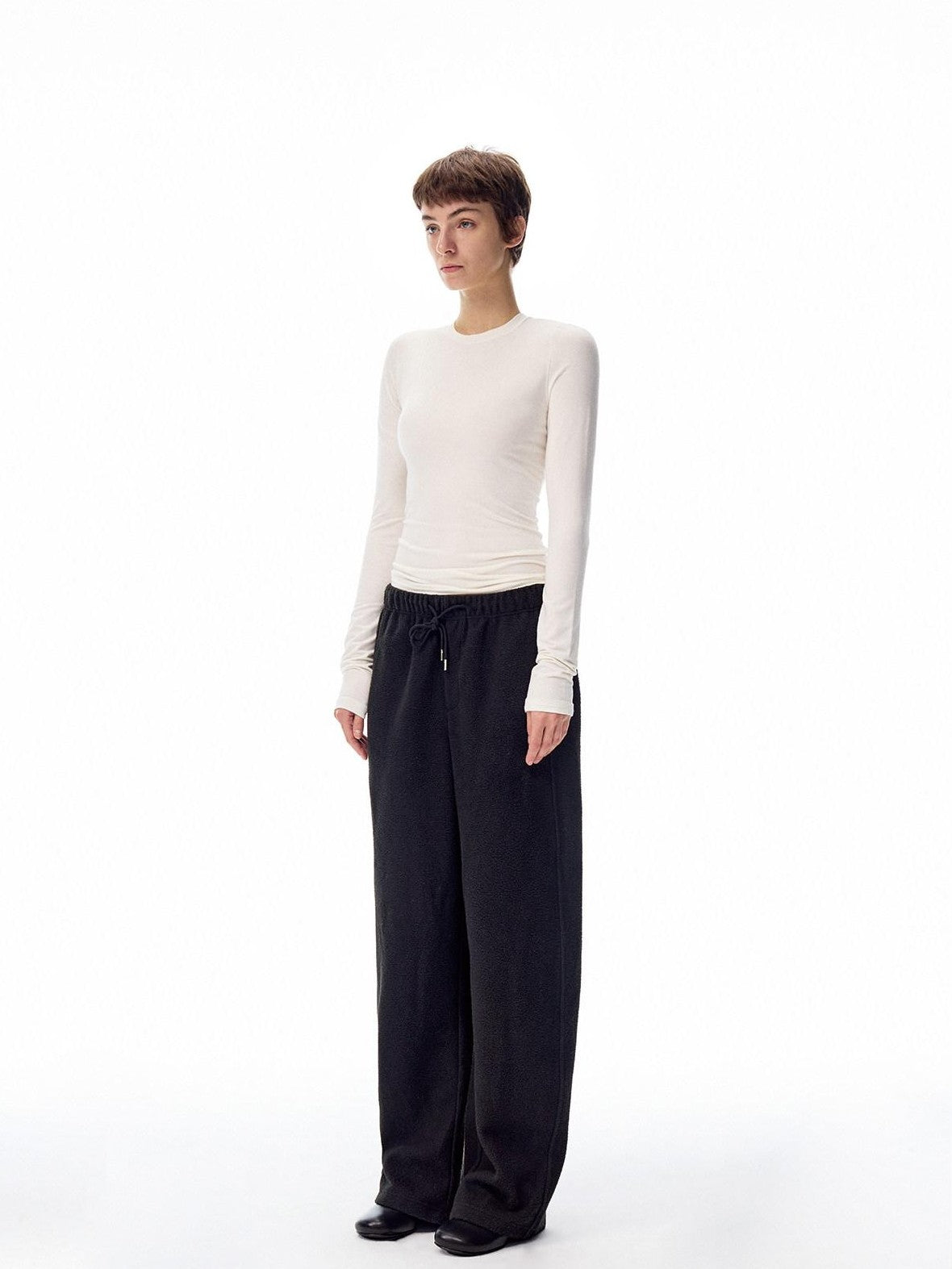 Northbutsouth Loose Thermal Fleece Elastic Waist Curved Women&