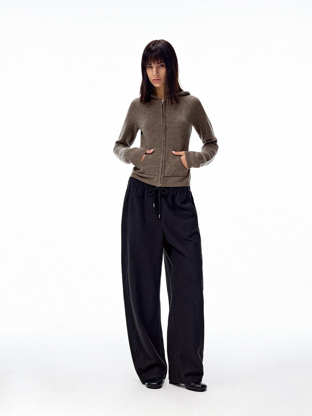 Northbutsouth Loose Thermal Fleece Elastic Waist Curved Women&