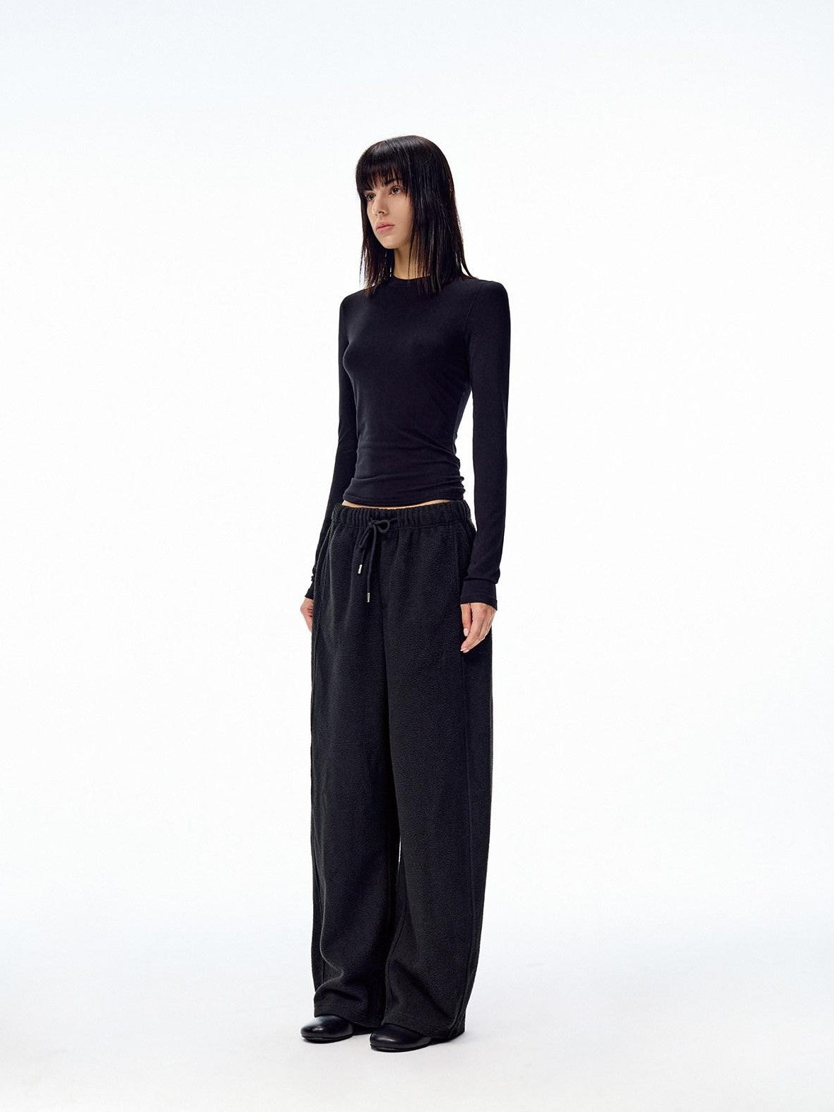 Northbutsouth Loose Thermal Fleece Elastic Waist Curved Women&