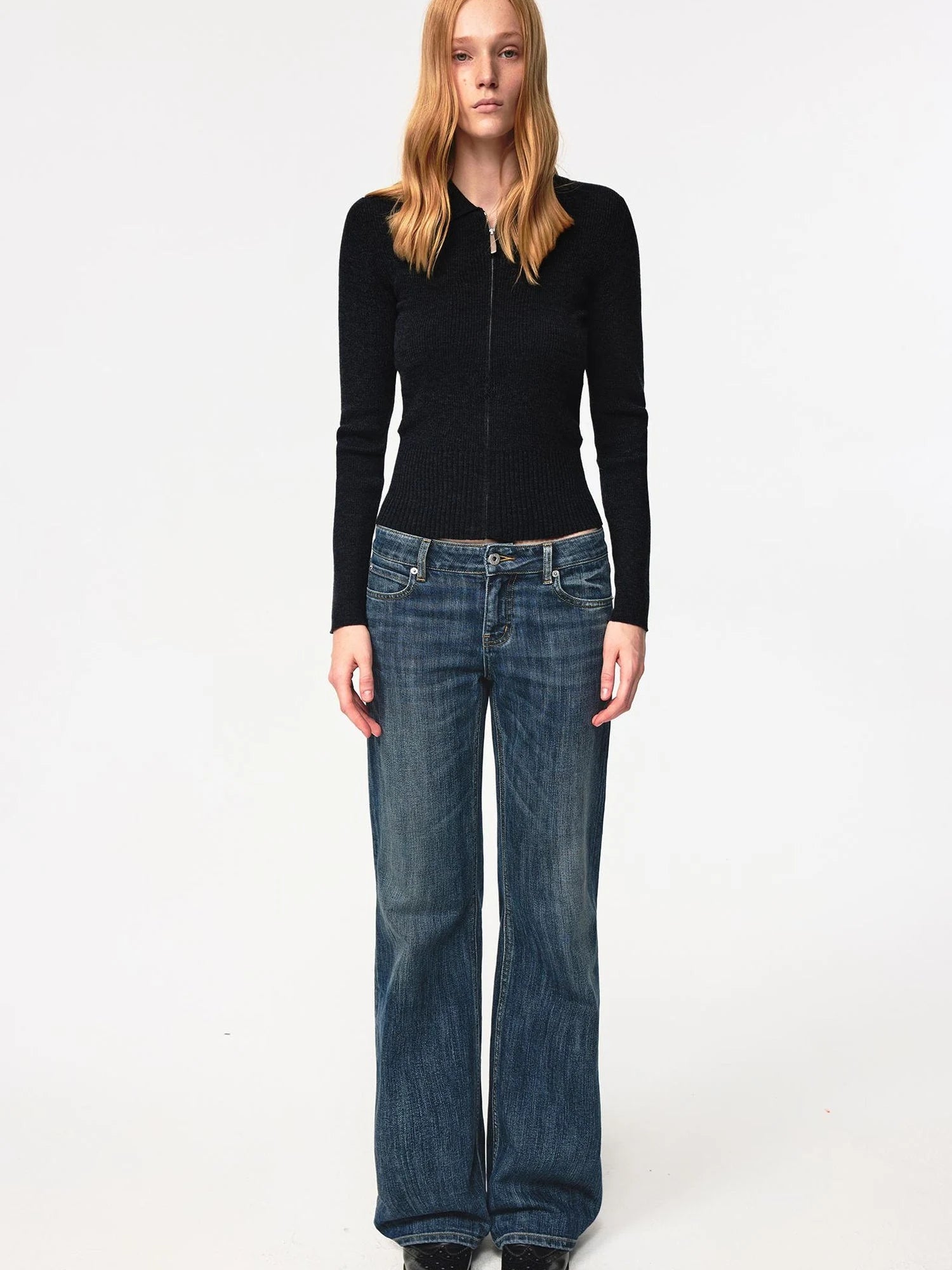 Low Rise Slim Fit Vintage Washed Stretch Denim Jeans