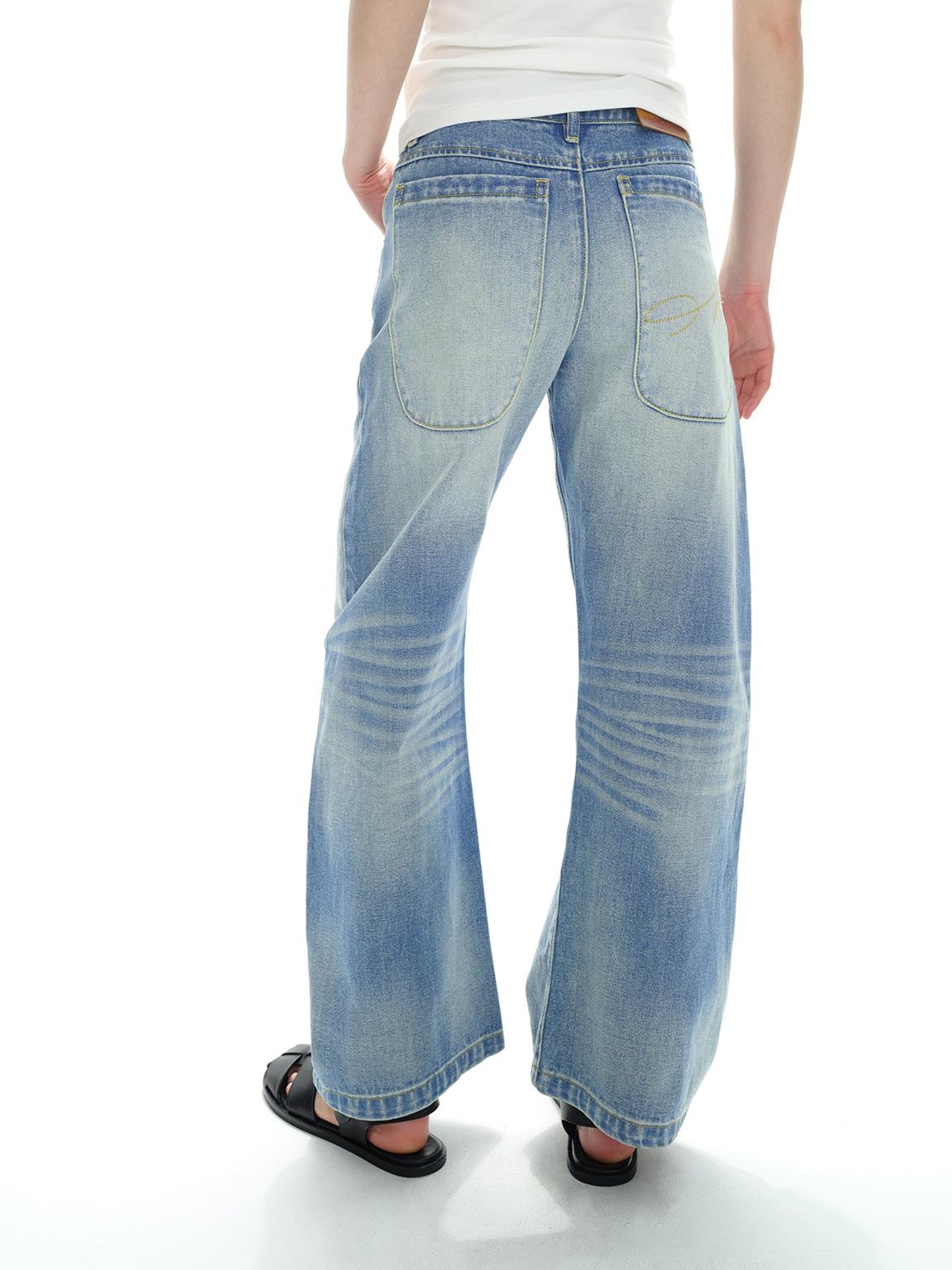 Northbutsouth Low Rise Washed Denim Jeans With Cat Whisker Fading