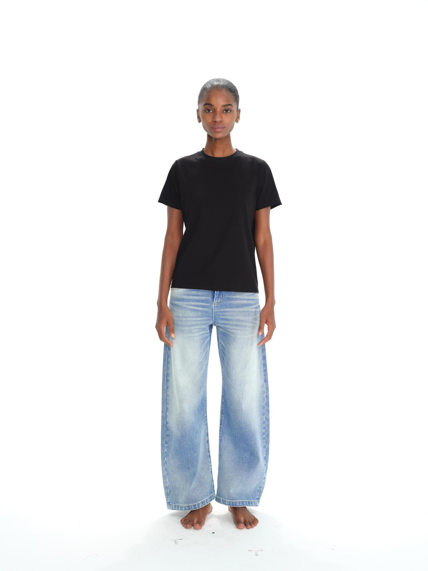Northbutsouth Low Rise Washed Denim Jeans With Cat Whisker Fading