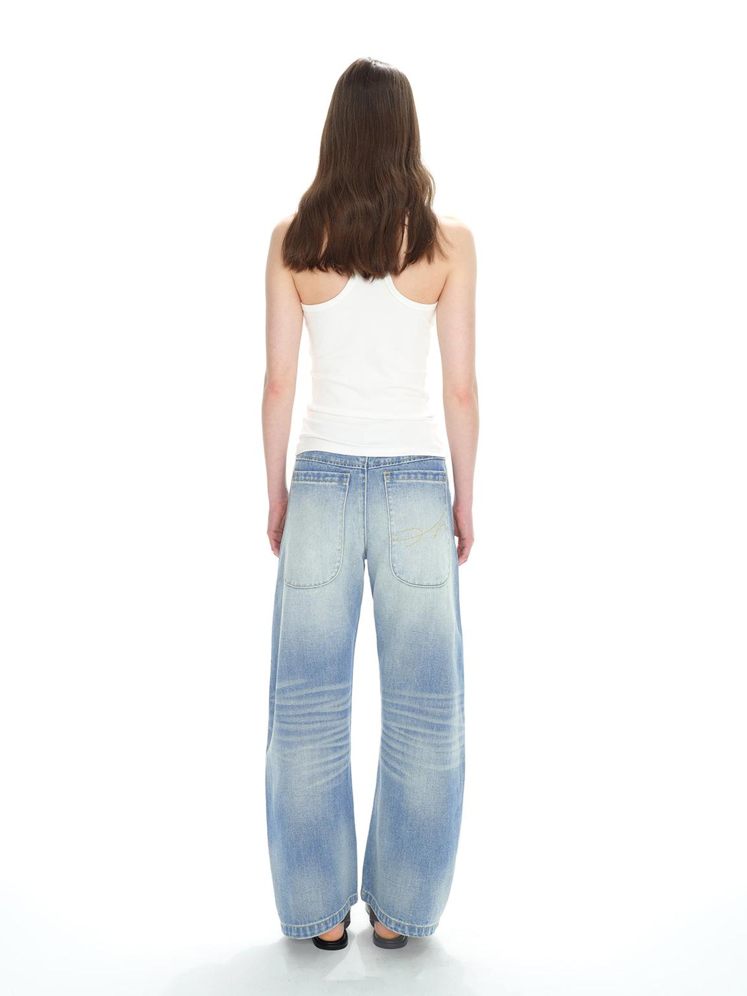 Northbutsouth Low Rise Washed Denim Jeans With Cat Whisker Fading
