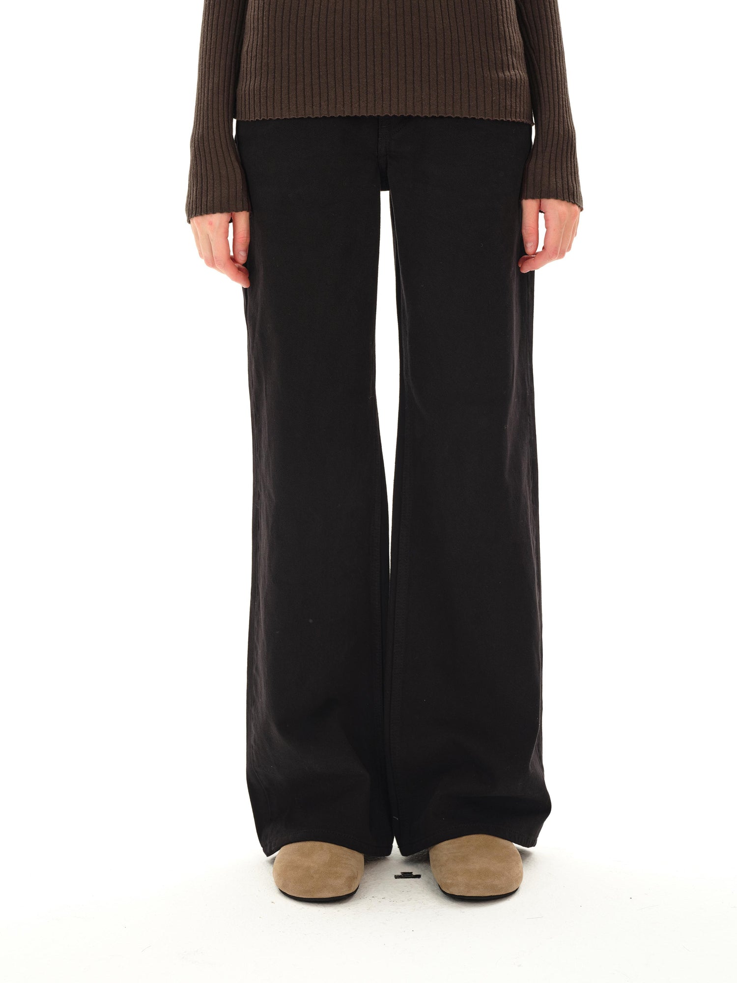 Northbutsouth Low Rise Wide Leg Black Twill Denim Trousers