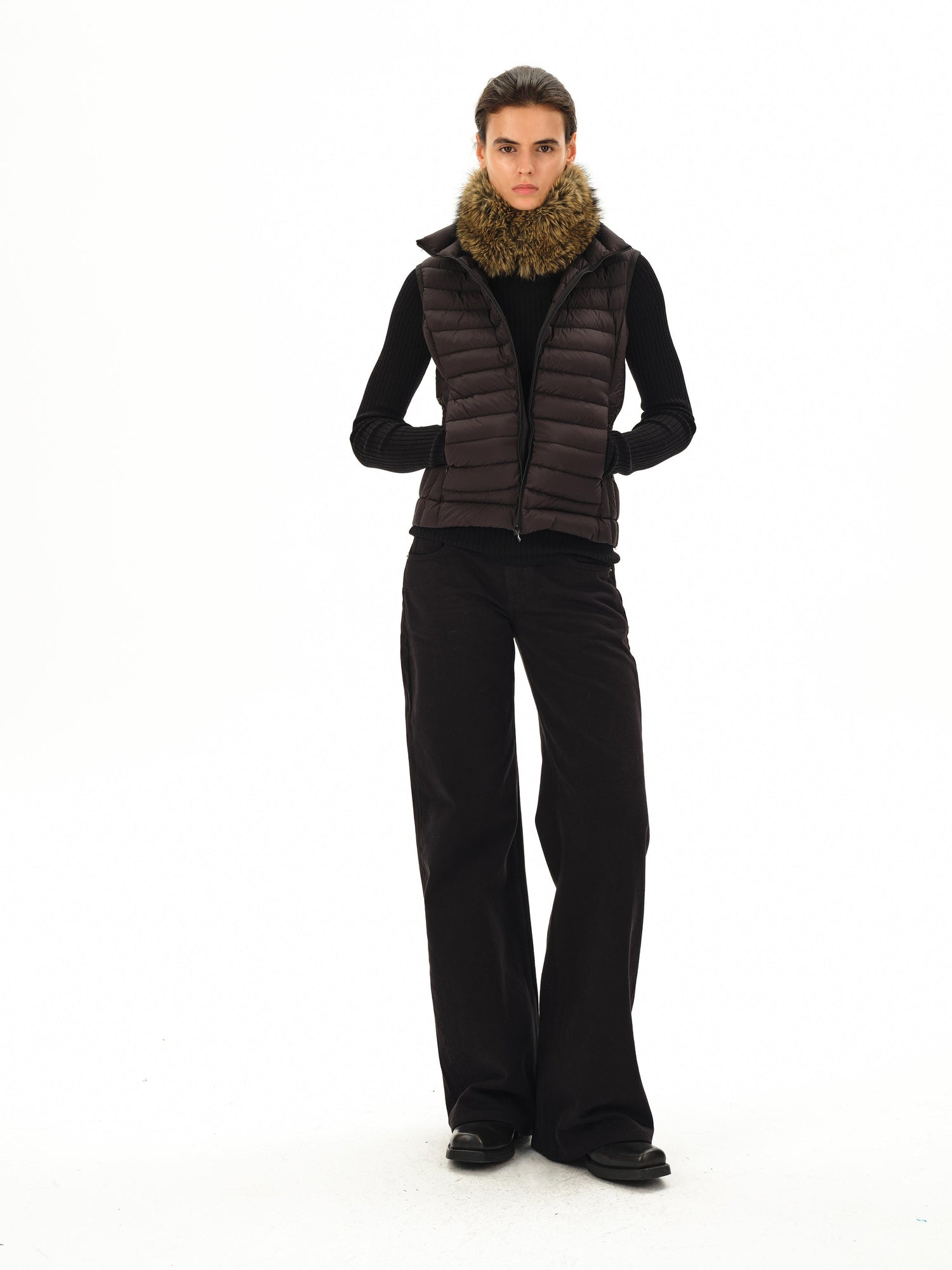 Northbutsouth Low Rise Wide Leg Black Twill Denim Trousers