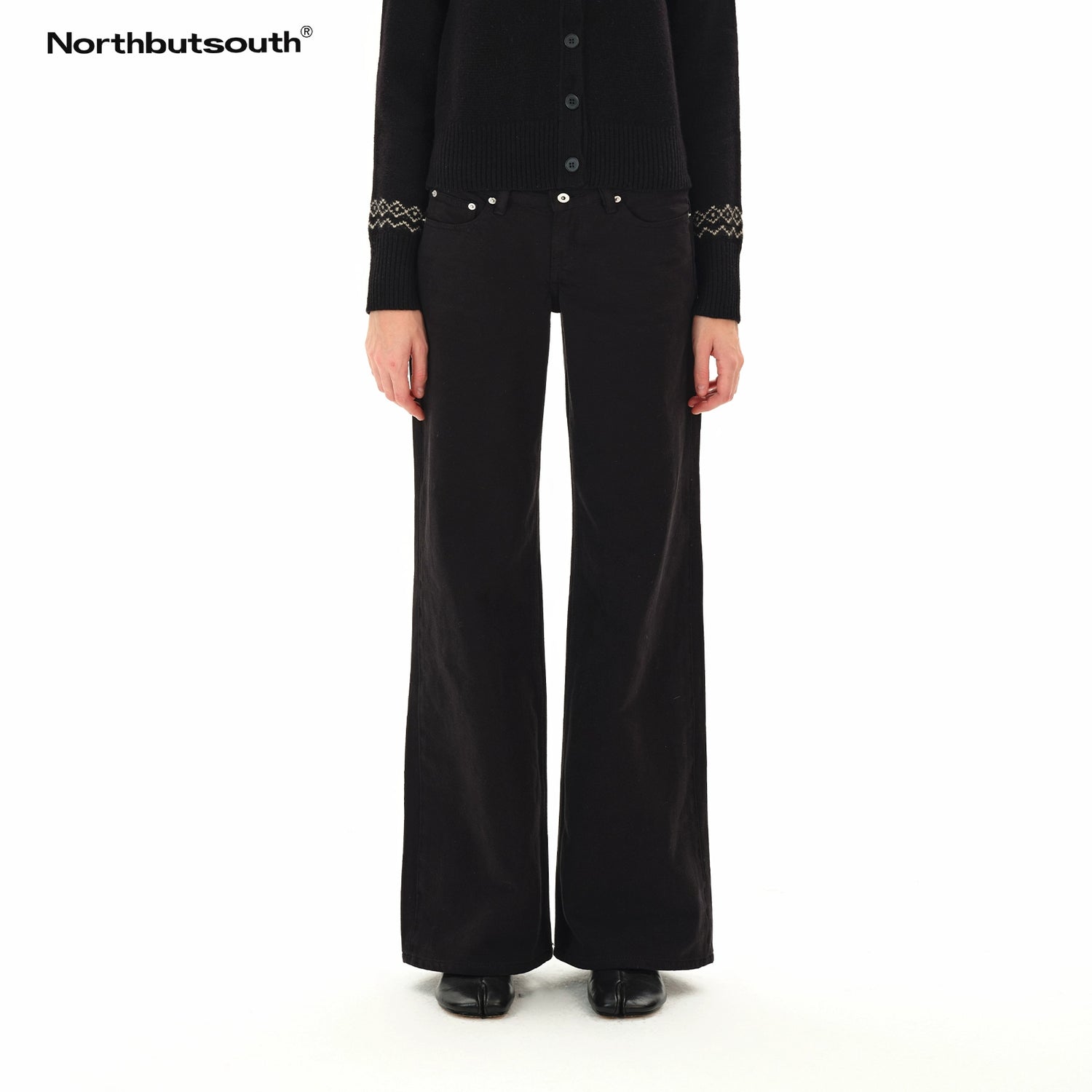 Northbutsouth Low Rise Wide Leg Black Twill Denim Trousers MISSTT