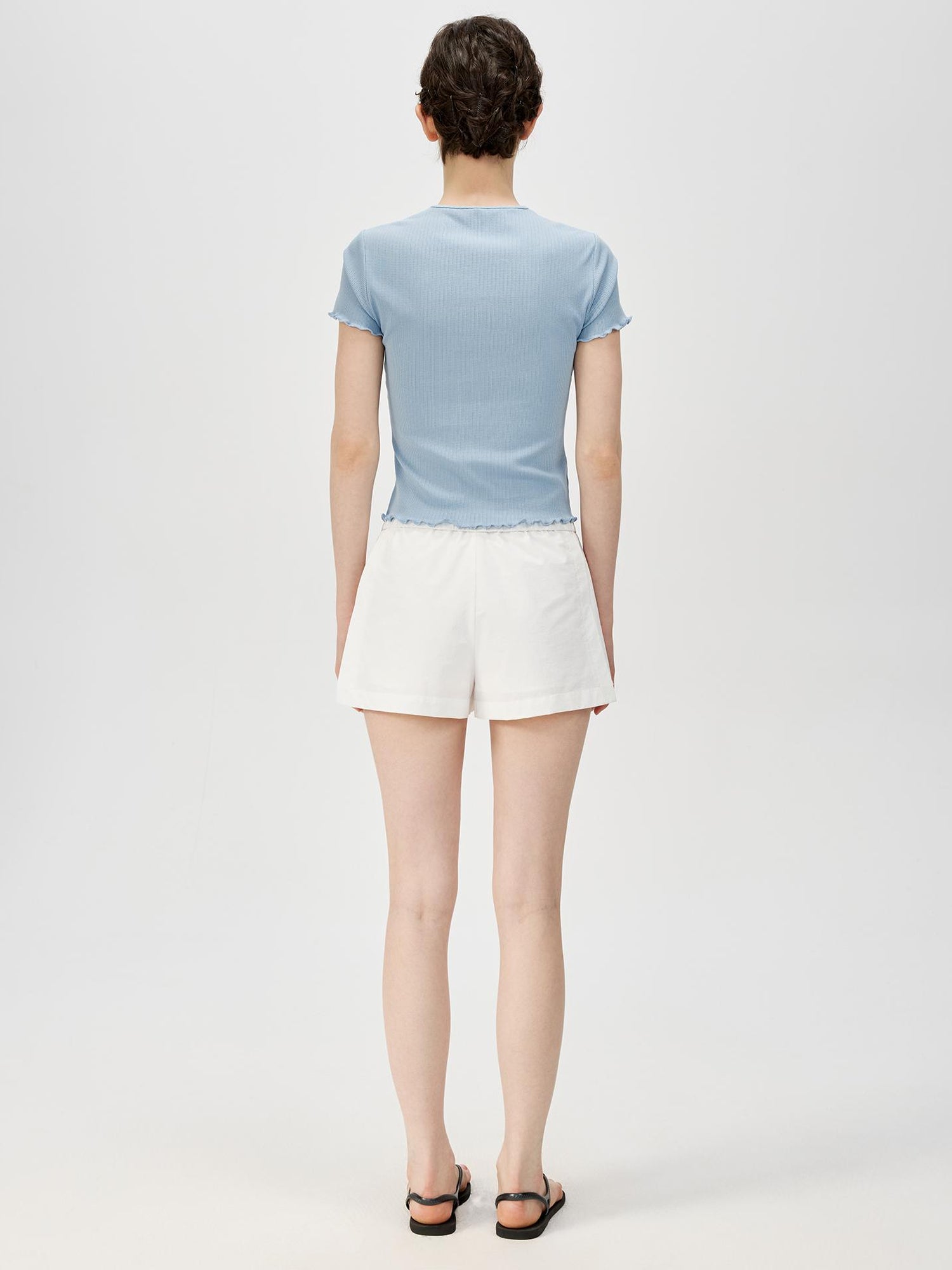 Northbutsouth Mid Rise Black White Foldable Waistband Sport Shorts