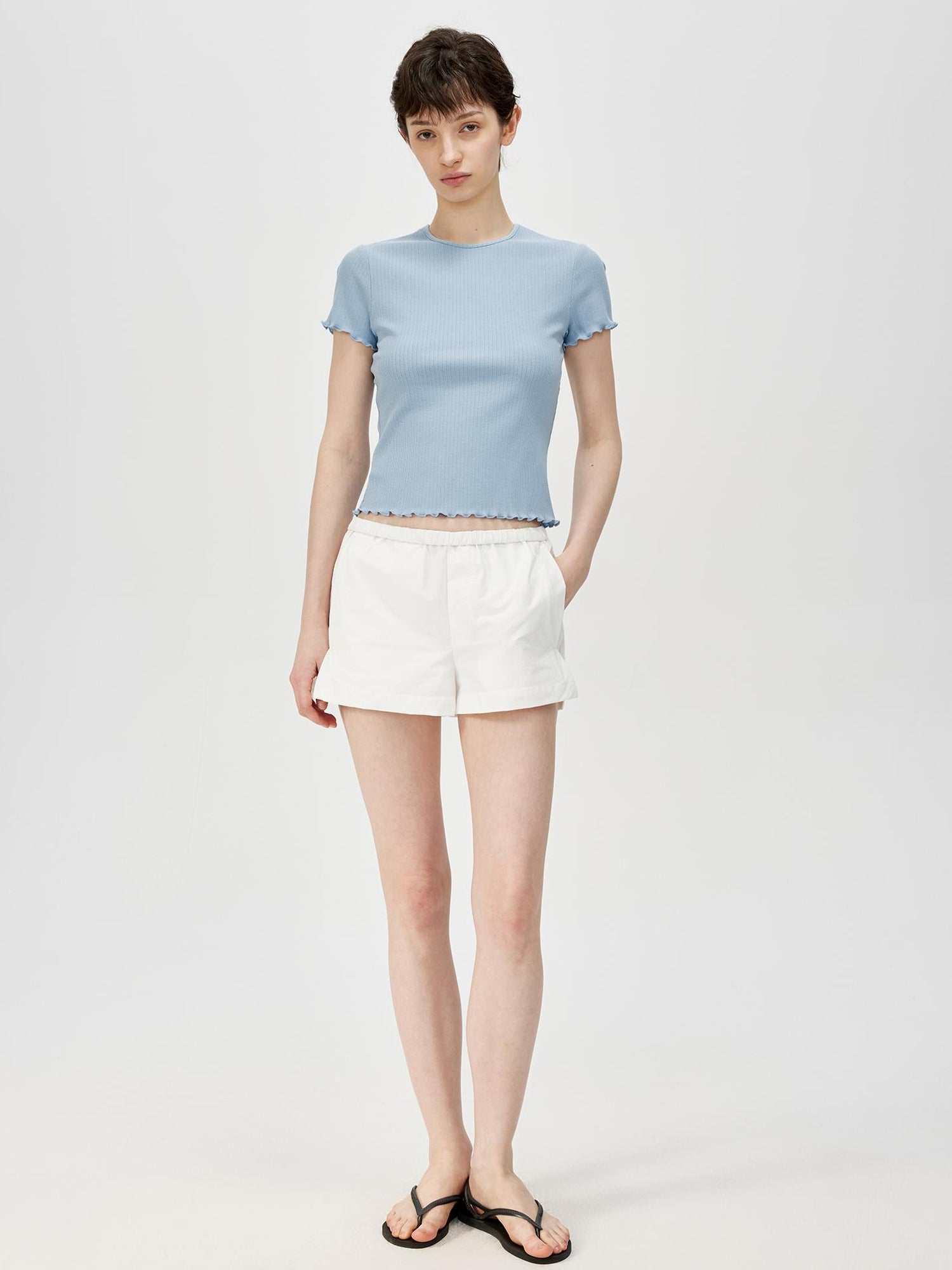 Northbutsouth Mid Rise Black White Foldable Waistband Sport Shorts