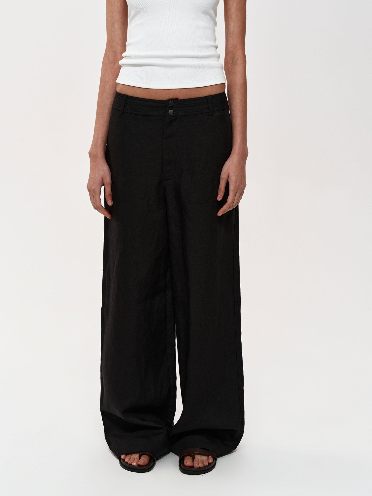 Northbutsouth Mid Rise Linen Blend Relaxed Fit Straight Leg Pants