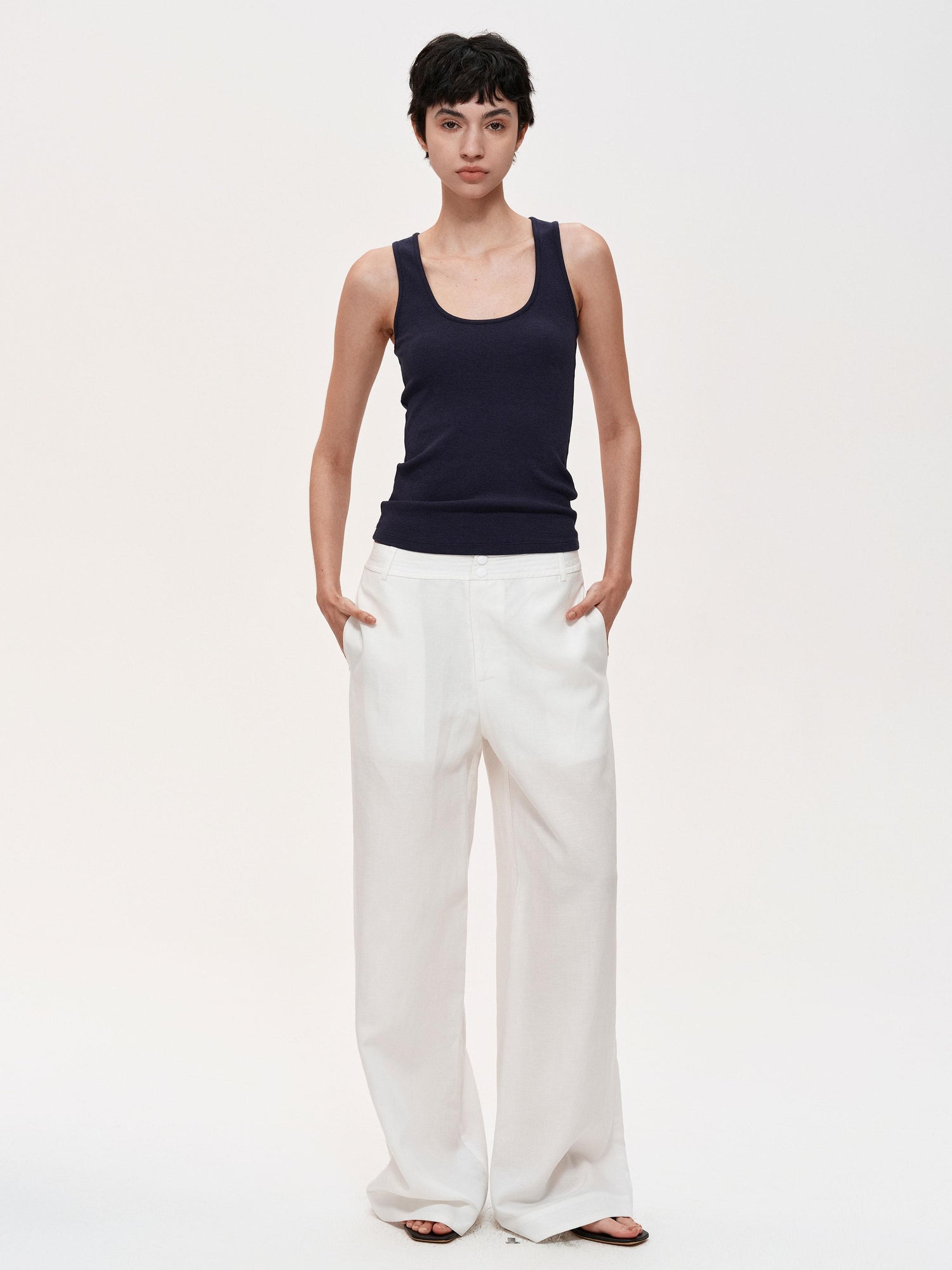 Northbutsouth Mid Rise Linen Blend Relaxed Fit Straight Leg Pants