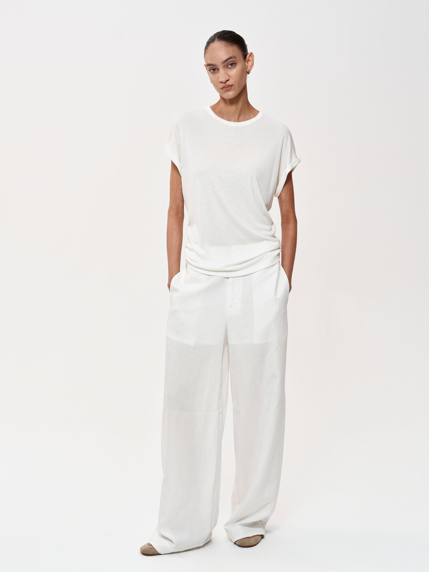 Northbutsouth Mid Rise Linen Blend Relaxed Fit Straight Leg Pants