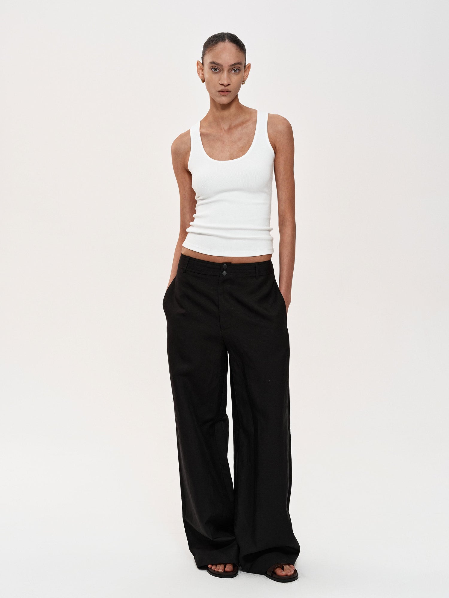 Northbutsouth Mid Rise Linen Blend Relaxed Fit Straight Leg Pants
